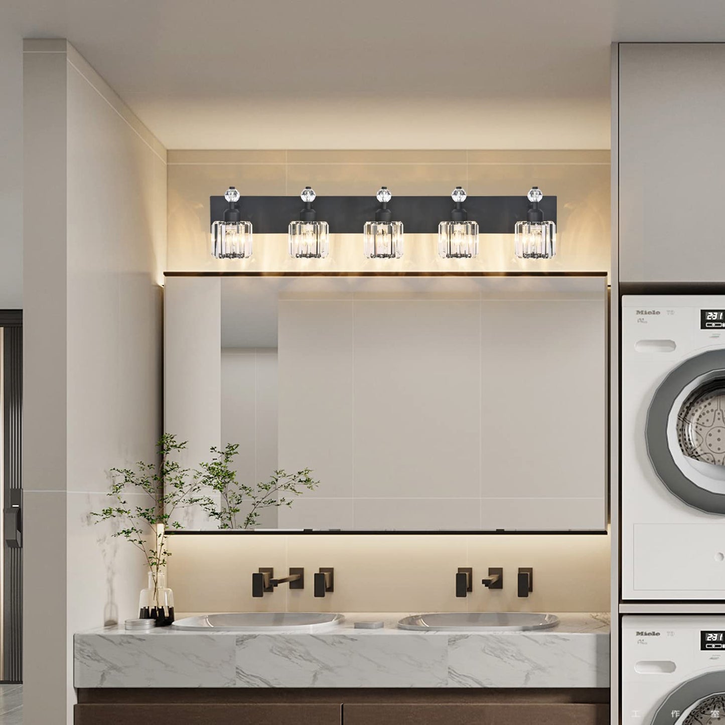 PRESDE Black Gold Crystal Bathroom Vanity Lights Fixtures Over Mirror Modern 3 Light Bath Wall Lighting