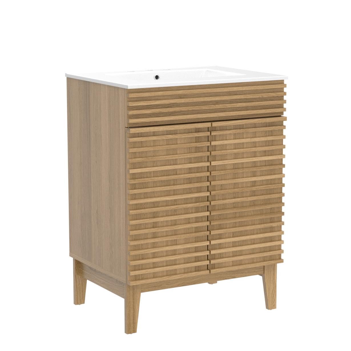 Modway Render 48" Double Sink Bathroom Vanity Cabinet in Walnut White