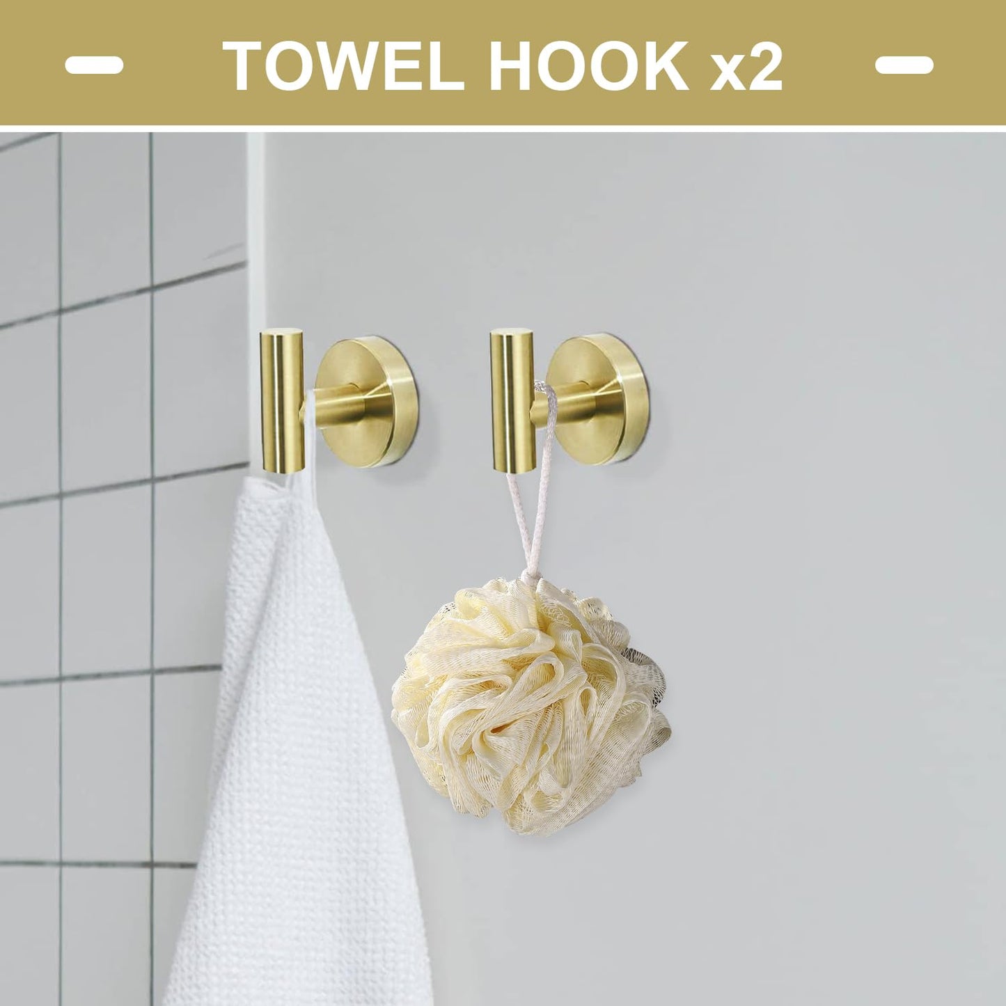 TURS Brushed Gold 5 Piece Bathroom Hardware Set, SUS304 Stainless Steel 24 Inch Bath Towel Bar Set, Round Bathroom Accessories Kit Wall Mounted