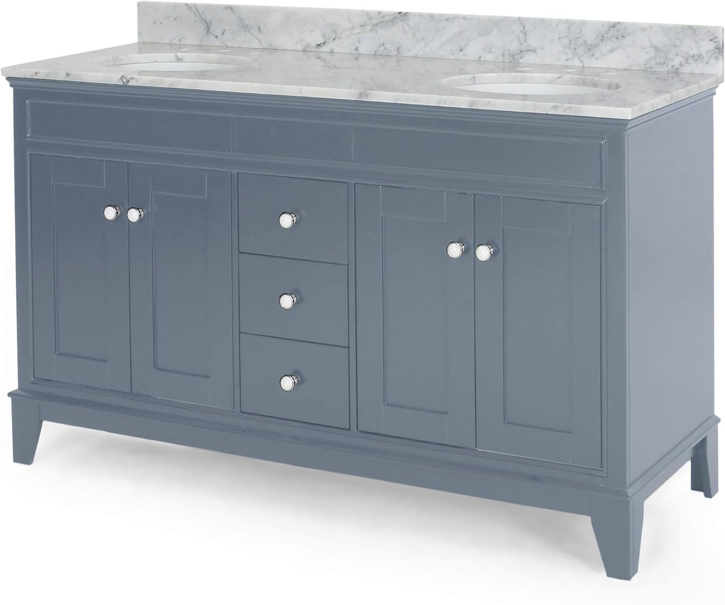 LUMISOL 72" Double Sink Bathroom Vanity with Marble Top, Solid Wood Bathroom Vanity with 3 Drawers and 4 Doors, Italian Carrara Bathroom Vanities with Double Ceramic Sink Set & Backsplash, White