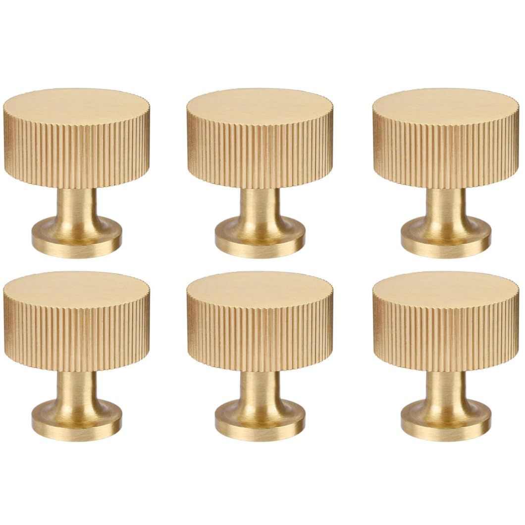 RZDEAL 4pcs Solid Brass Cabinet Knobs Pulls Cabinet Drawer Dresser Gold Knobs Modern Handles Knobs(1"x1"/25mmx25mm),Brushed Brass Finish