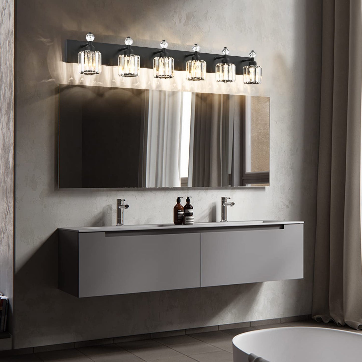 PRESDE Black Gold Crystal Bathroom Vanity Lights Fixtures Over Mirror Modern 3 Light Bath Wall Lighting