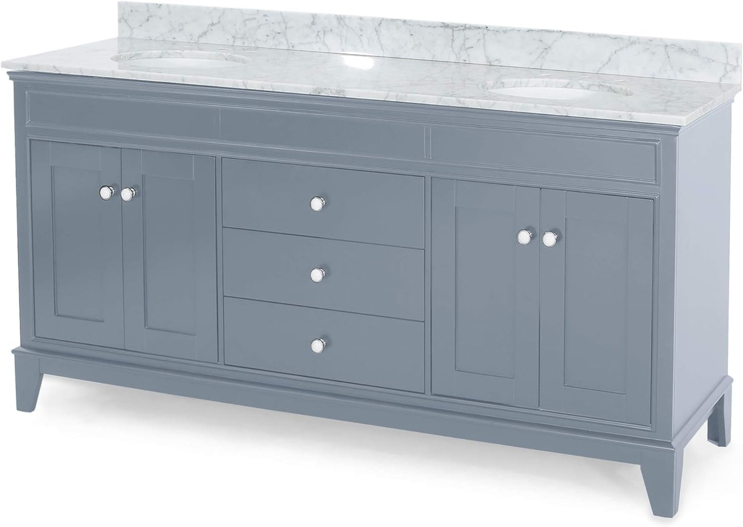 LUMISOL 72" Double Sink Bathroom Vanity with Marble Top, Solid Wood Bathroom Vanity with 3 Drawers and 4 Doors, Italian Carrara Bathroom Vanities with Double Ceramic Sink Set & Backsplash, White