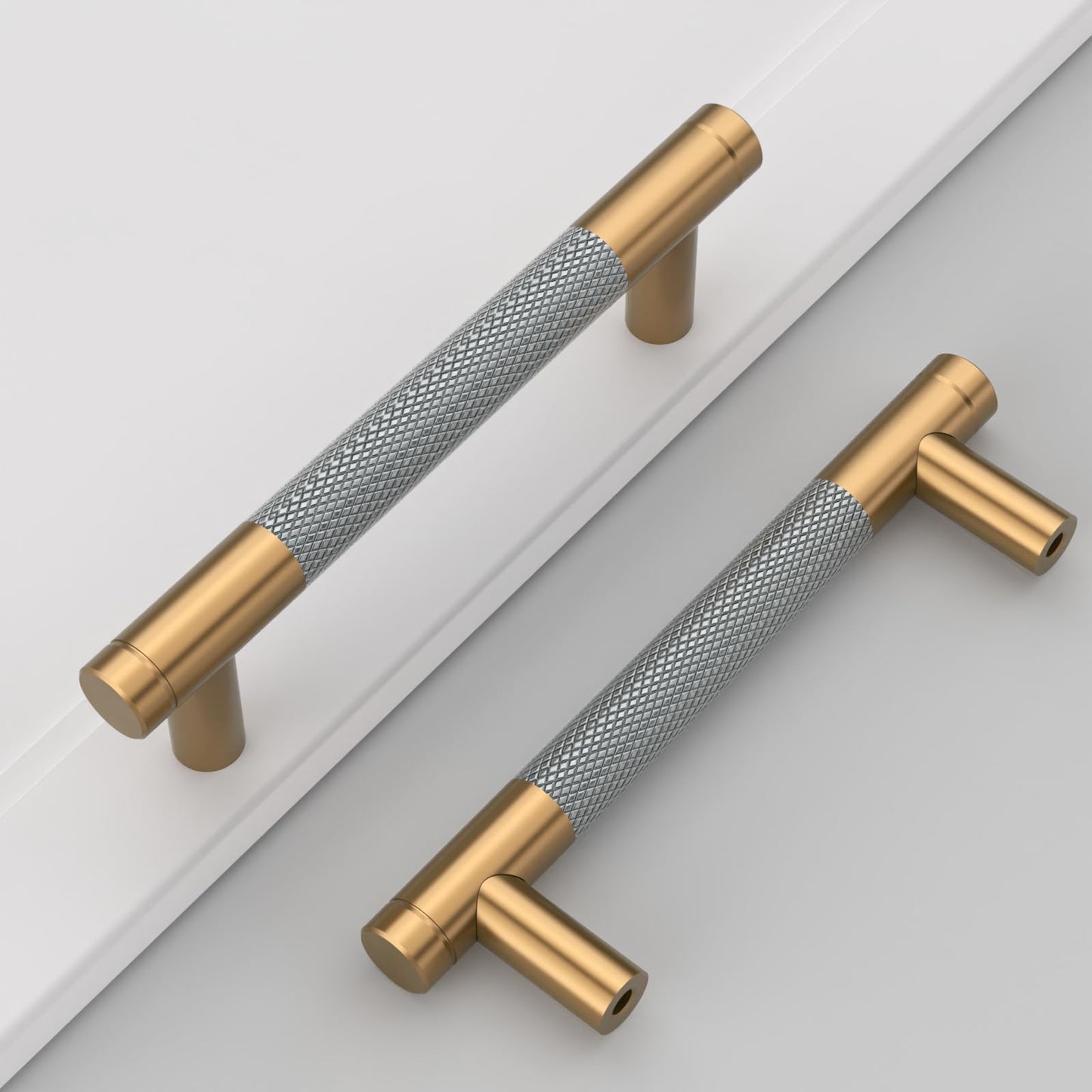 10 Pack 1"(25mm) Champagne Bronze and Matte Black Knurled Cabinet Knobs for Dresser Kitchen Knobs for Cabinets Single Hole Cabinet Pulls Hardware