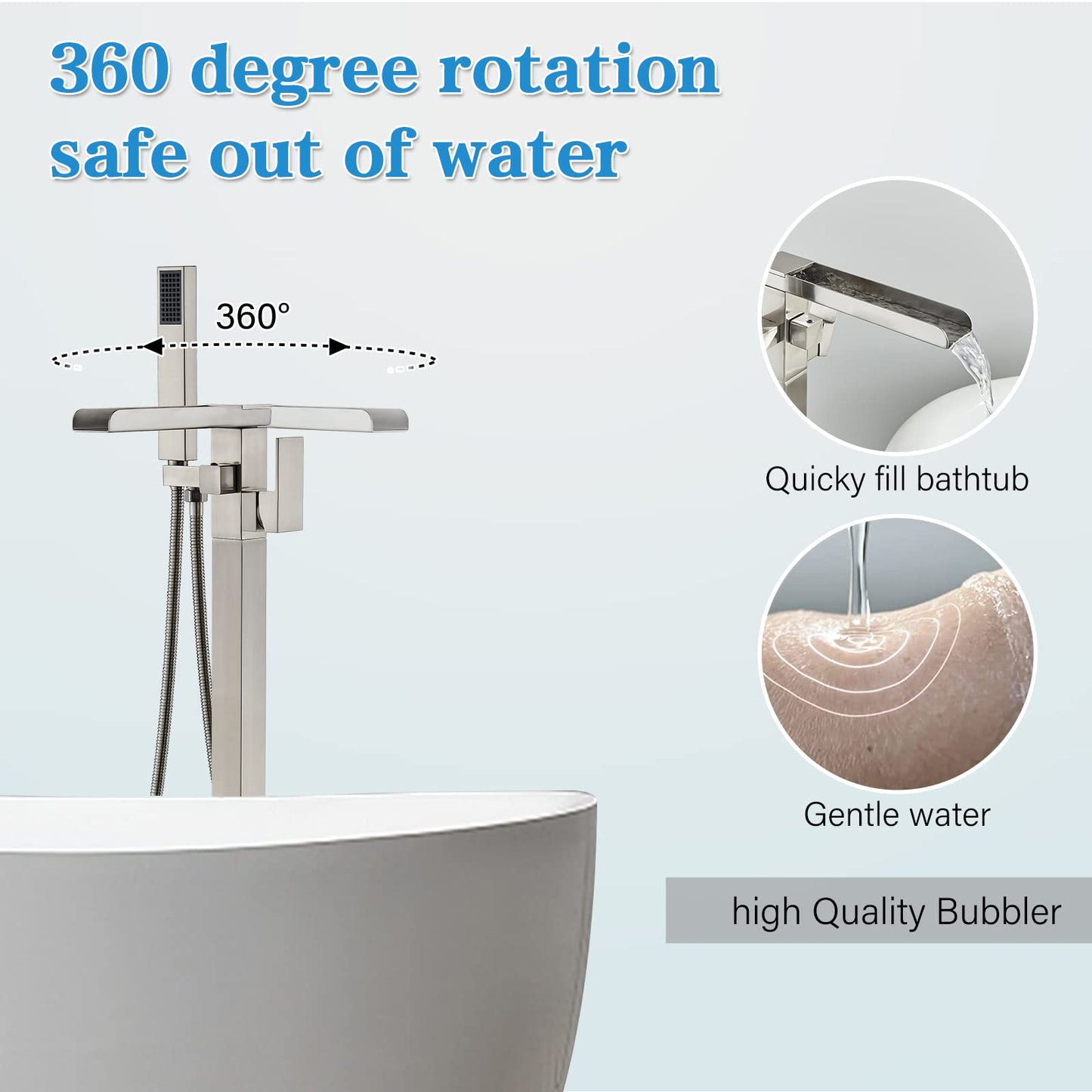 YAGATAP Freestanding Bathtub Faucet Floor Mount Tub Filler Matte Black High Flow Shower Faucets with Handheld Shower Mixer Taps Swivel Spout