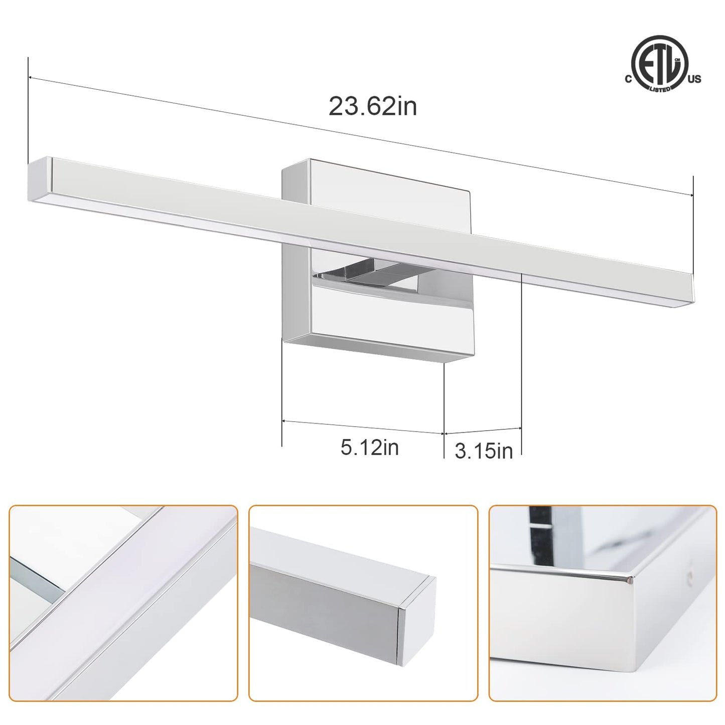 VOLISUN Modern Bathroom Vanity Light 15.7 inch, 12W Dimmable 5CCT Led Bathroom Light Fixture Over Mirror, Black Bar Vanity Light for Bathroom Mirror Restroom-ETL Certificated