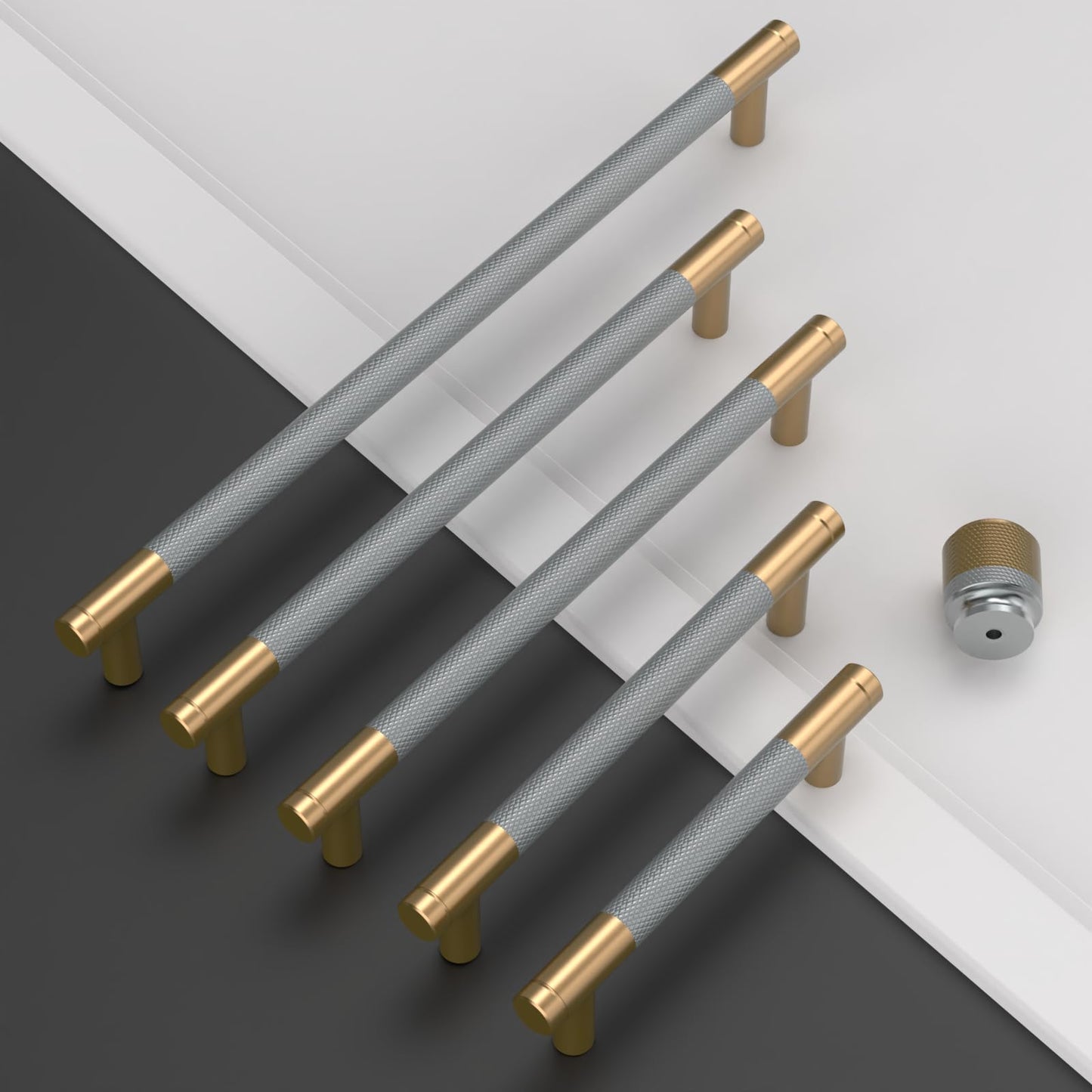 10 Pack 1"(25mm) Champagne Bronze and Matte Black Knurled Cabinet Knobs for Dresser Kitchen Knobs for Cabinets Single Hole Cabinet Pulls Hardware