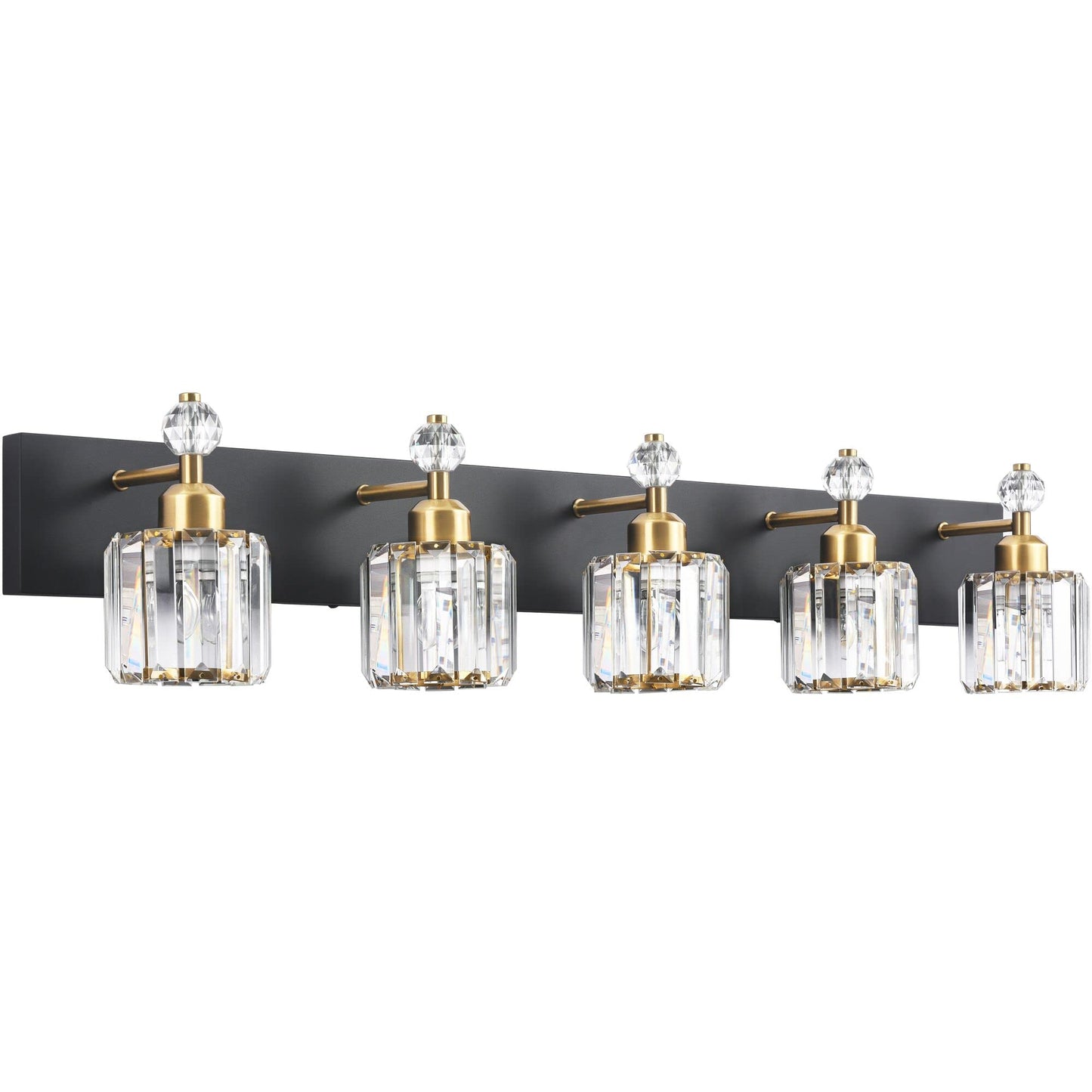 PRESDE Black Gold Crystal Bathroom Vanity Lights Fixtures Over Mirror Modern 3 Light Bath Wall Lighting