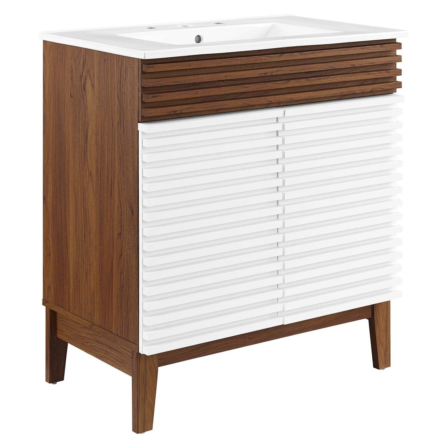 Modway Render 48" Double Sink Bathroom Vanity Cabinet in Walnut White