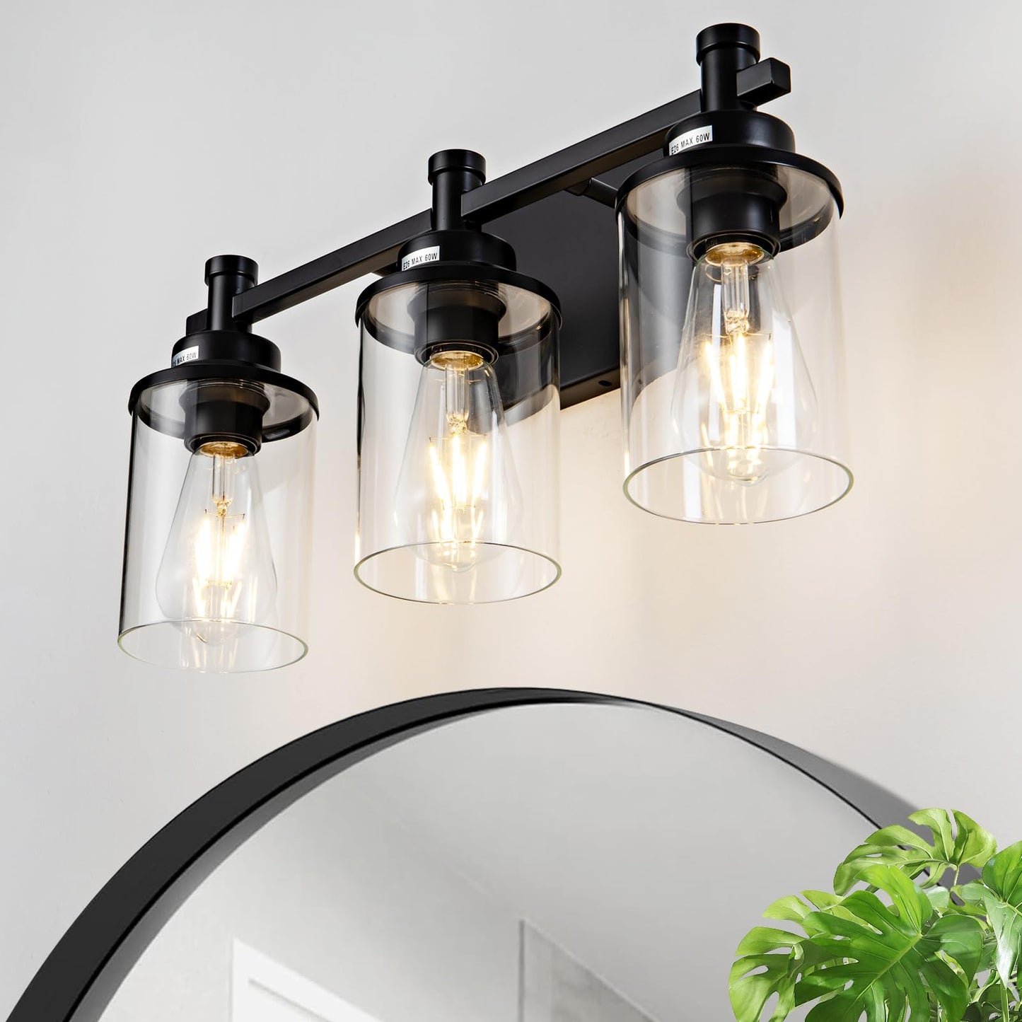3 Light Bathroom Light Fixtures, Black and Brushed Gold Vanity Light Fixture Over Mirror, Modern Wall Sconces Lighting Wall Lamp for Bathroom, Bedroom, Hallway with Clear Glass Shade