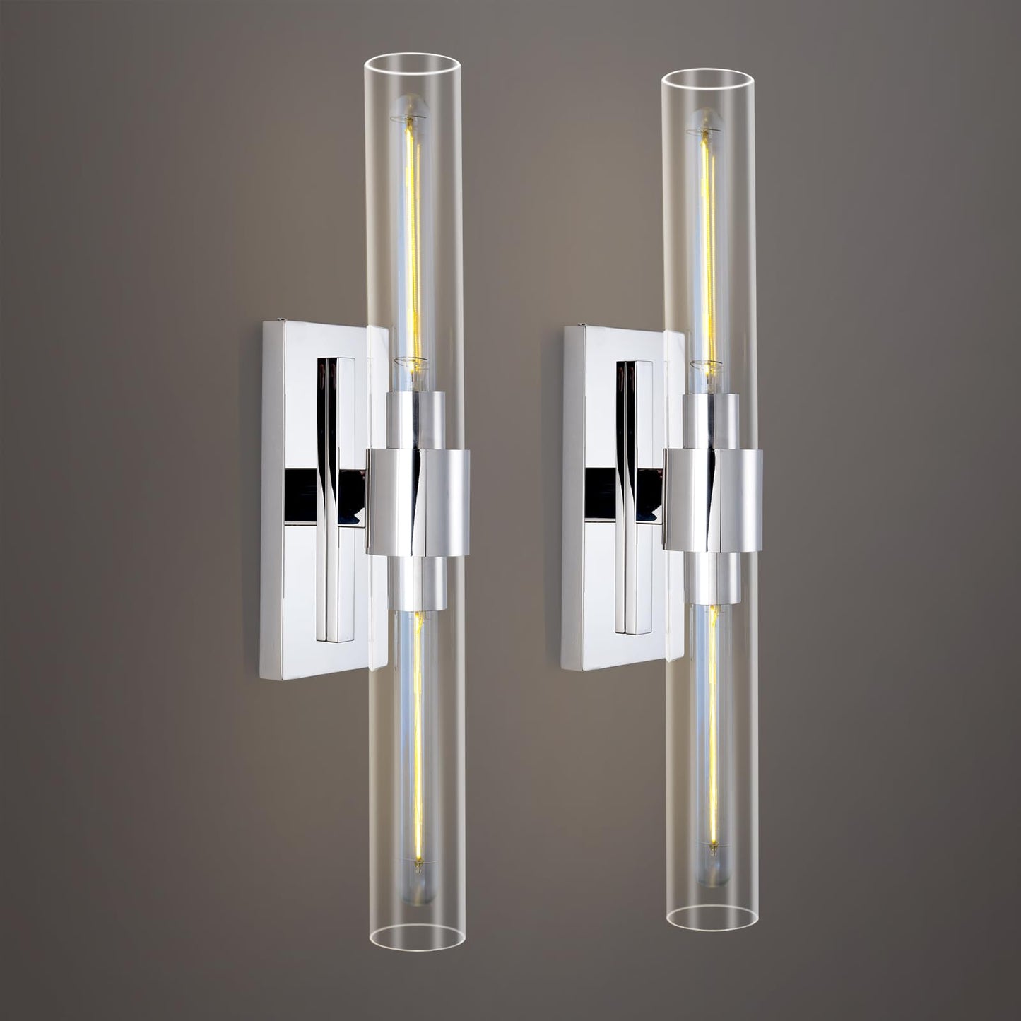 Brass Wall Sconces Set of Two, 22.8" Sconces Wall Lighting 2-Light, Gold Bathroom Vanity Wall Sconces, Glass Tube Wall Sconces, Indoor Wall Sconces for Bathroom, Bedroom, Vanity, Hallway