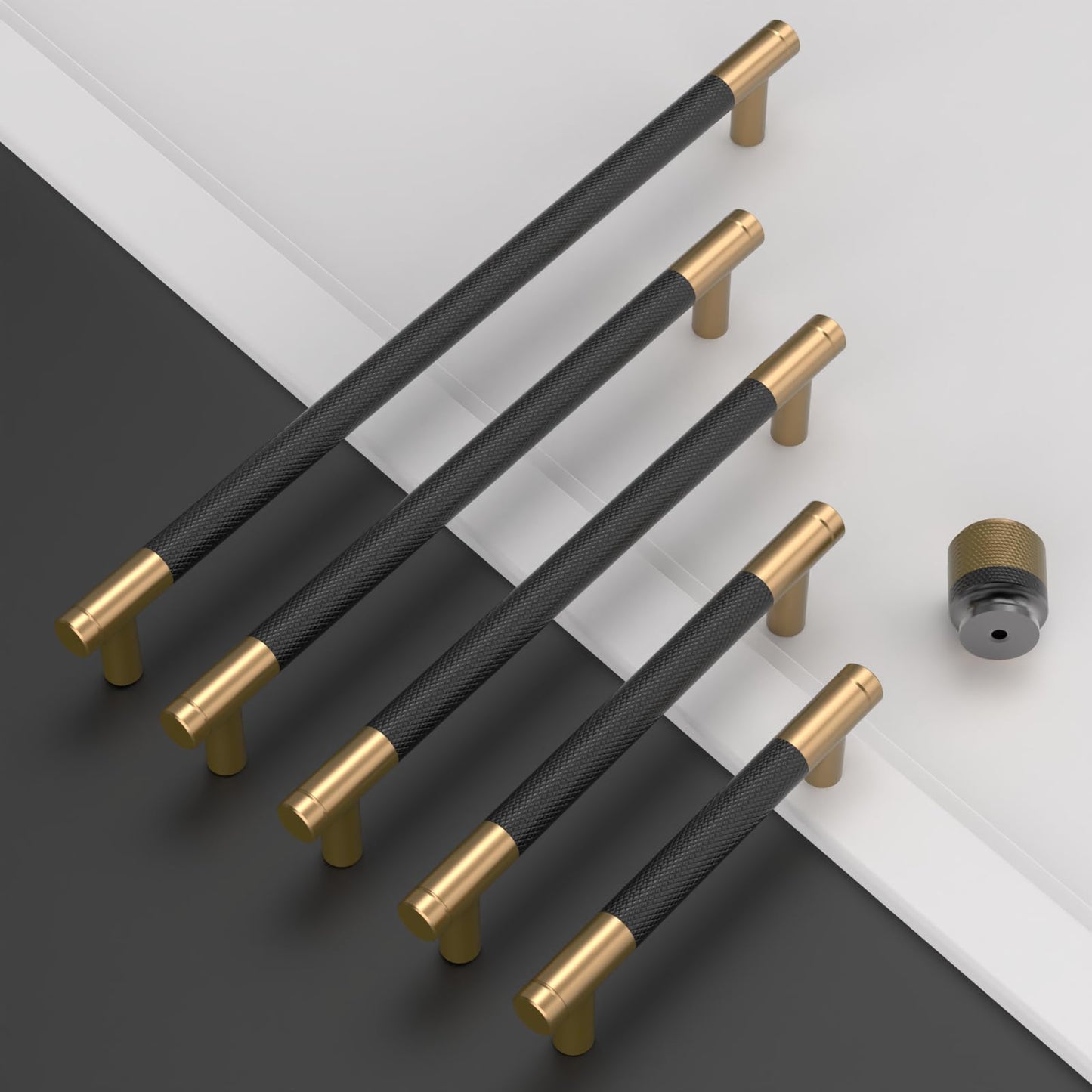 10 Pack 1"(25mm) Champagne Bronze and Matte Black Knurled Cabinet Knobs for Dresser Kitchen Knobs for Cabinets Single Hole Cabinet Pulls Hardware