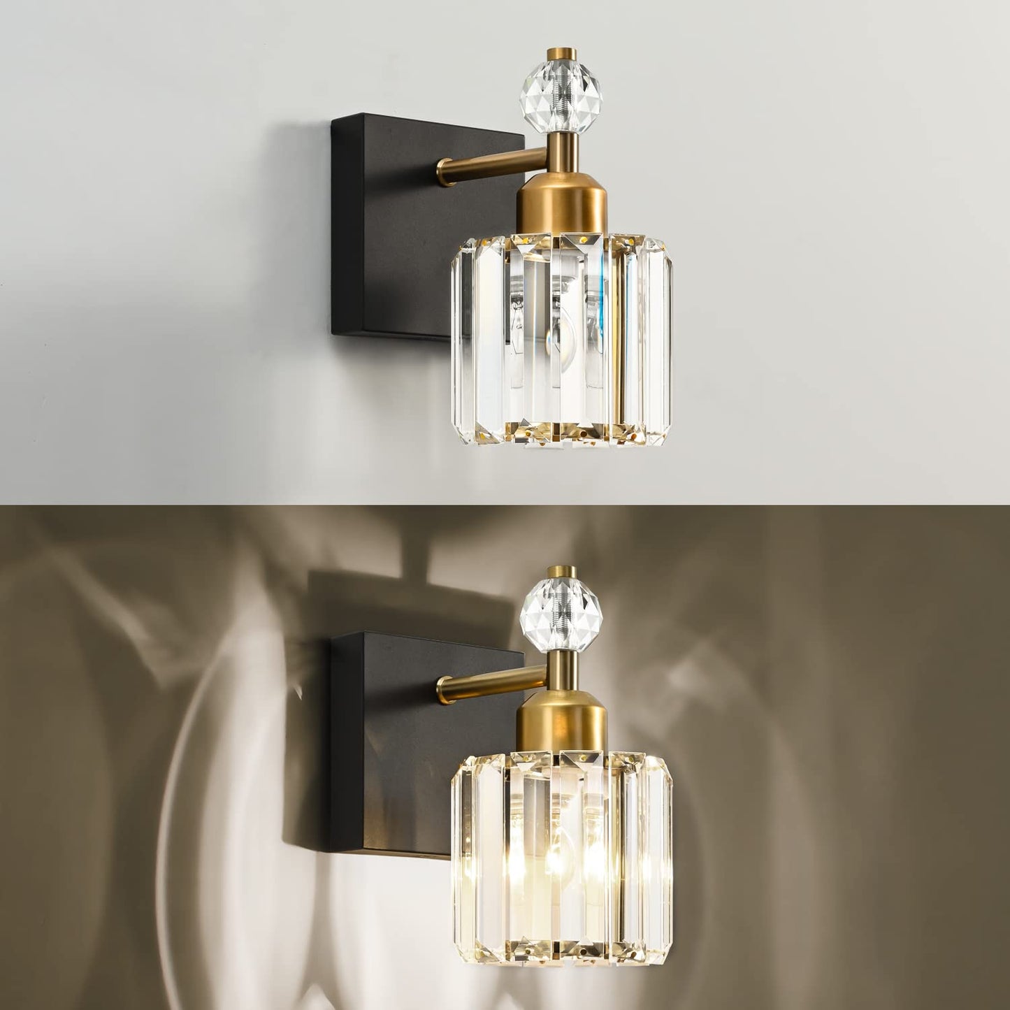 PRESDE Black Gold Crystal Bathroom Vanity Lights Fixtures Over Mirror Modern 3 Light Bath Wall Lighting