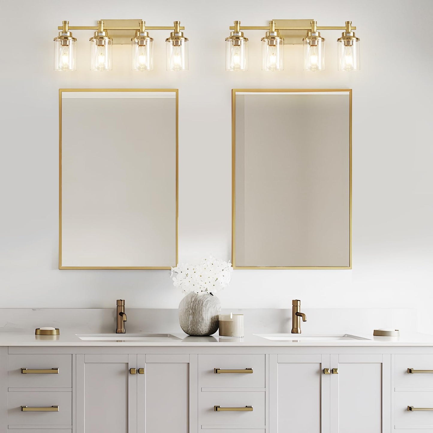 3 Light Bathroom Light Fixtures, Black and Brushed Gold Vanity Light Fixture Over Mirror, Modern Wall Sconces Lighting Wall Lamp for Bathroom, Bedroom, Hallway with Clear Glass Shade