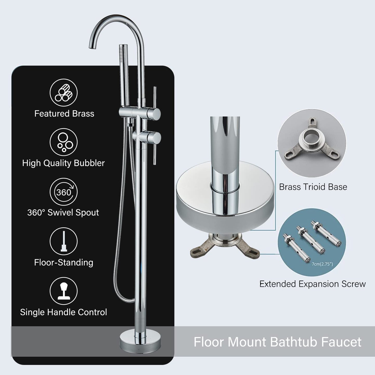 YAGATAP Freestanding Bathtub Faucet Floor Mount Tub Filler Matte Black High Flow Shower Faucets with Handheld Shower Mixer Taps Swivel Spout