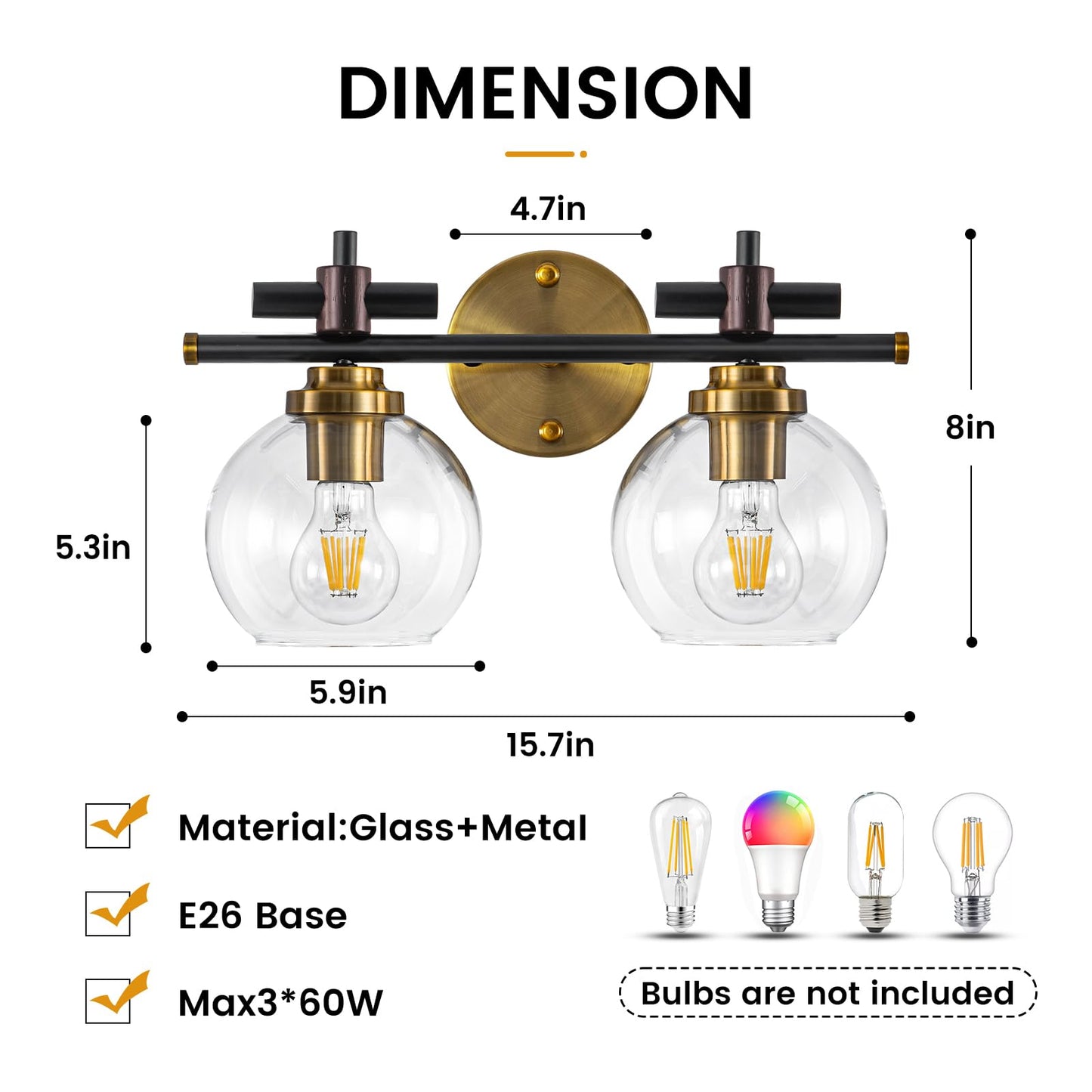 Bathroom Vanity Light, 3-Lights Vanity Lights for Bathroom, Bathroom Light Fixtures Over Mirror with Amber Glass Shade, 23 inch Modern Vanity Light (Amber Glass, 3 Lights)