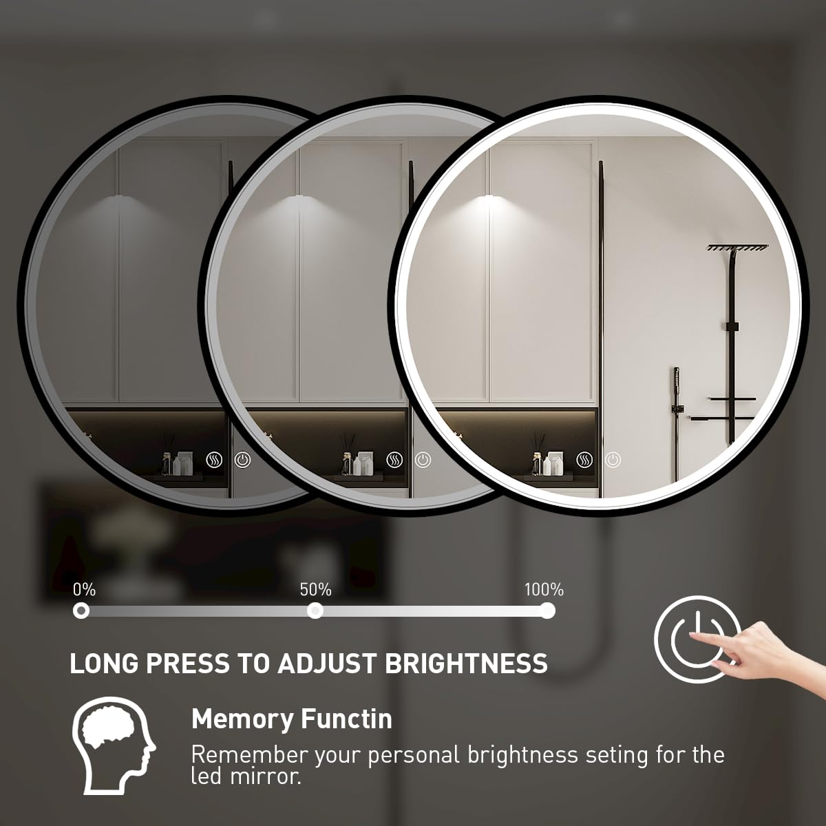 LED Round Mirror,36 Inch Gold Frame Bathroom Mirror with Light,6000K Lighted Vanity Mirror,Wall Mounted,Anti-Fog & Dimmable Touch Switch, Waterproof IP54