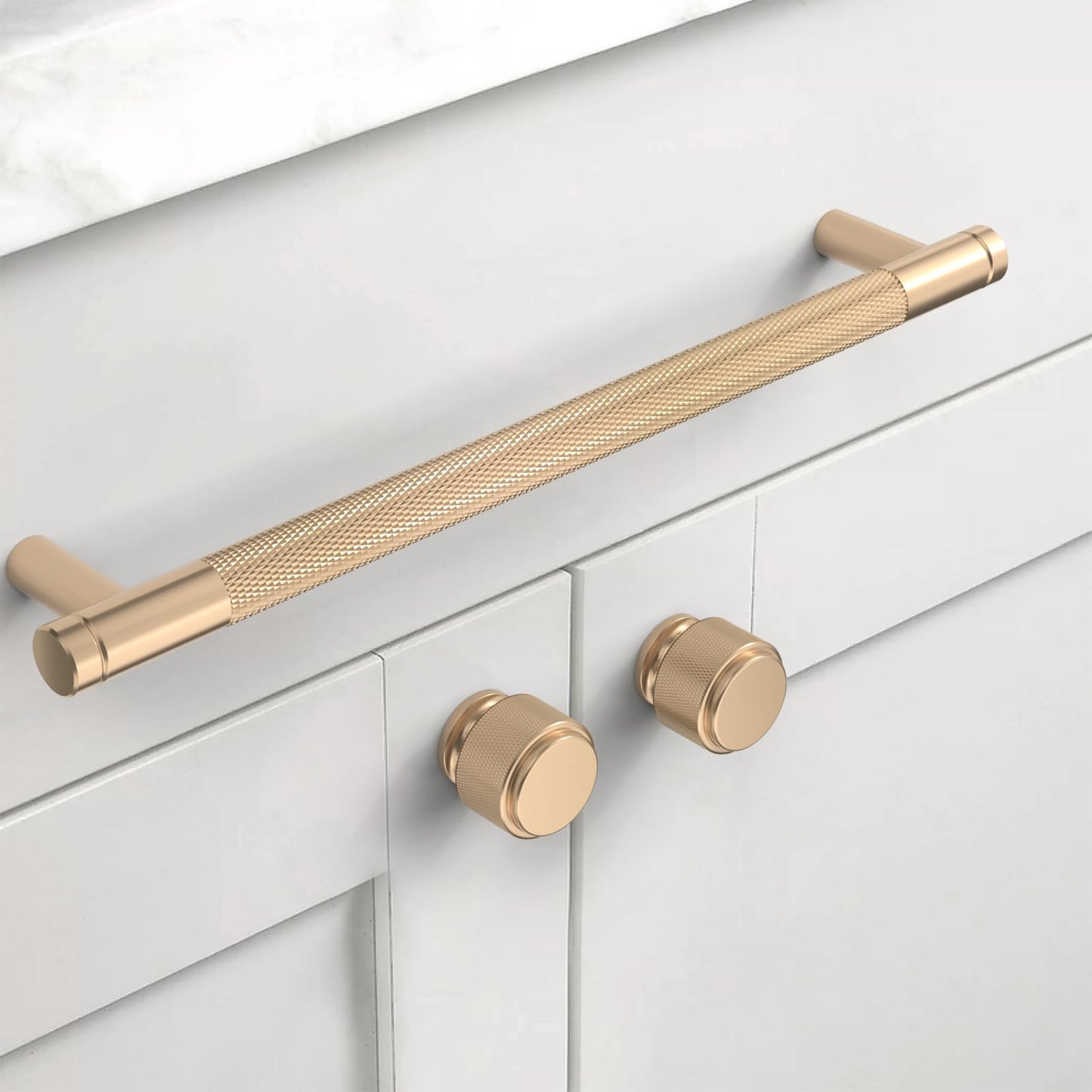 10 Pack 1"(25mm) Champagne Bronze and Matte Black Knurled Cabinet Knobs for Dresser Kitchen Knobs for Cabinets Single Hole Cabinet Pulls Hardware