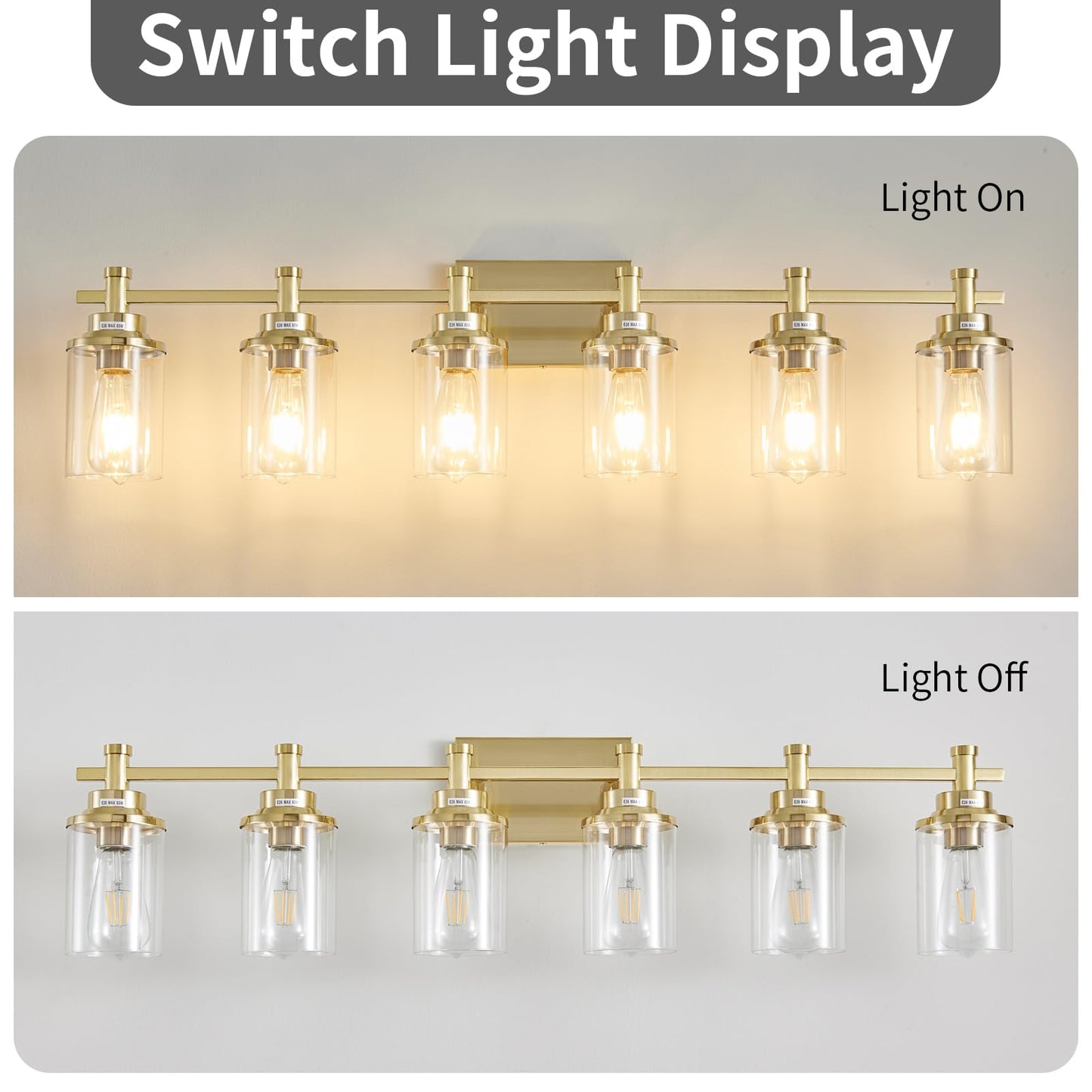 3 Light Bathroom Light Fixtures, Black and Brushed Gold Vanity Light Fixture Over Mirror, Modern Wall Sconces Lighting Wall Lamp for Bathroom, Bedroom, Hallway with Clear Glass Shade