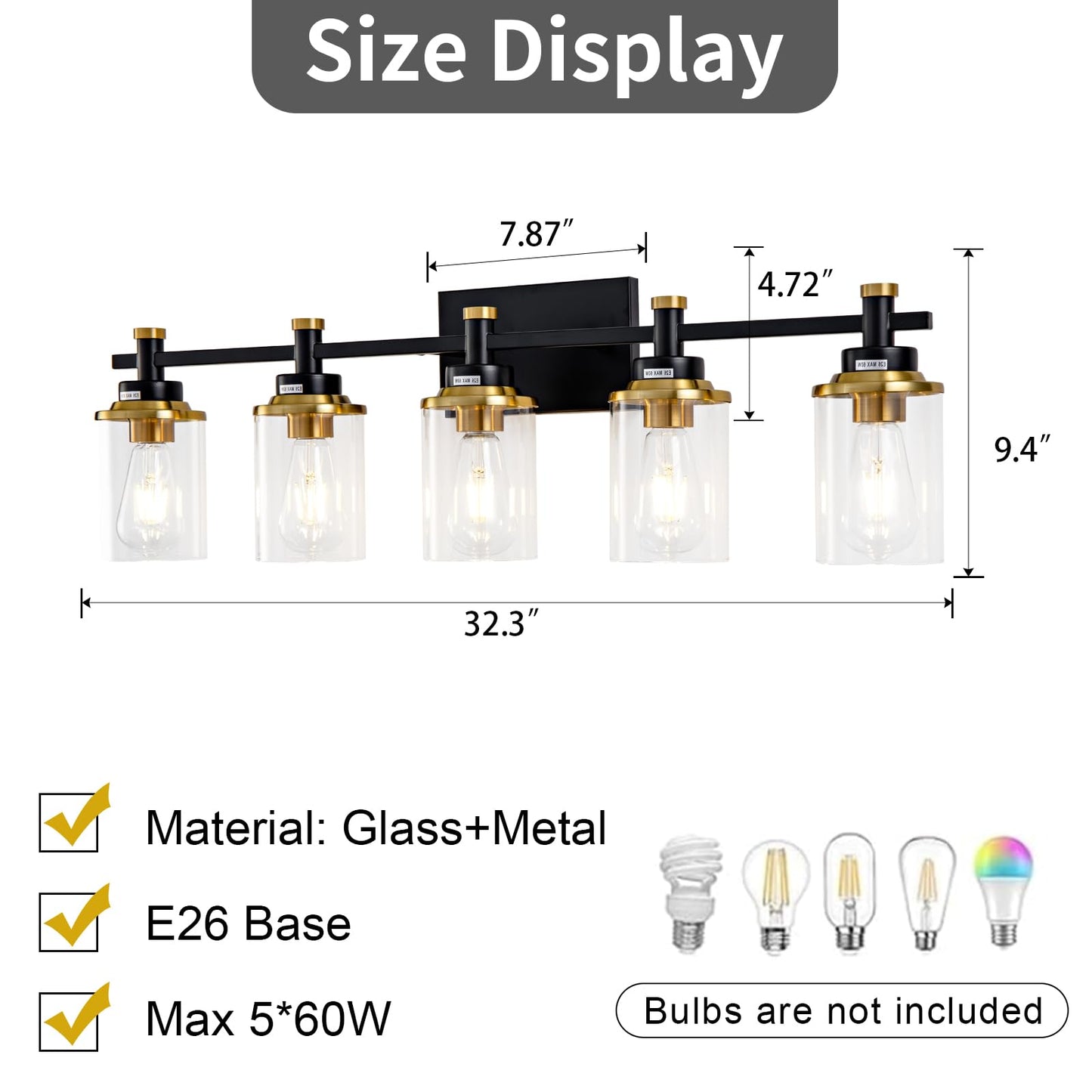 3 Light Bathroom Light Fixtures, Black and Brushed Gold Vanity Light Fixture Over Mirror, Modern Wall Sconces Lighting Wall Lamp for Bathroom, Bedroom, Hallway with Clear Glass Shade