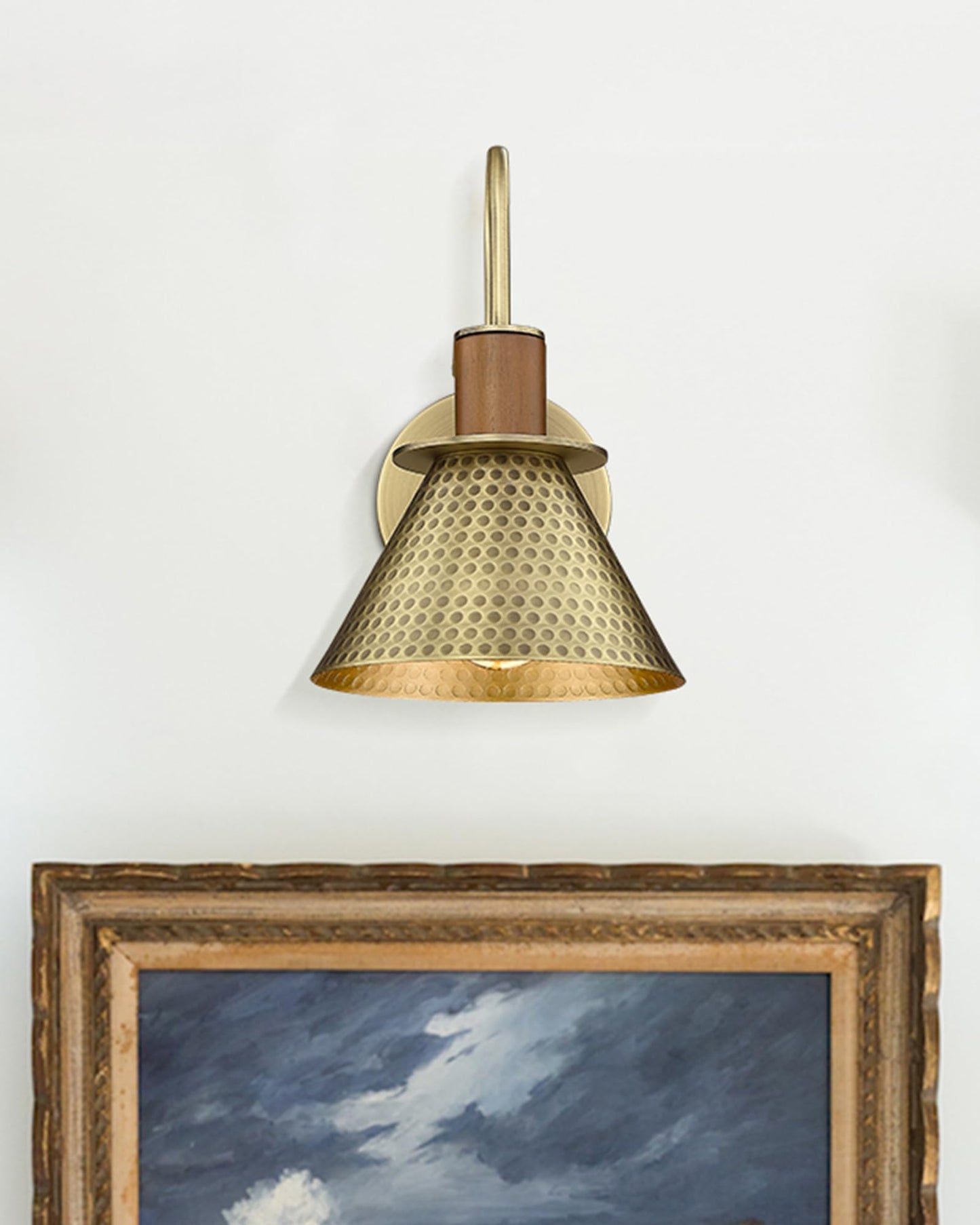 Modern Wall Sconces Set of Two, HWH Industrial Sconce Wall Lighting Indoor Wall Lamp, Gooseneck 1-Light Barn Vanity Light, Hammered Metal Shade, Black and Gold Finish, 5HZG74B-2 BK+BG