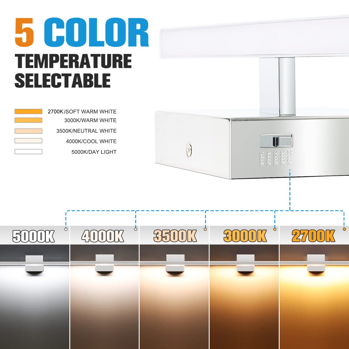 VOLISUN Modern Bathroom Vanity Light 15.7 inch, 12W Dimmable 5CCT Led Bathroom Light Fixture Over Mirror, Black Bar Vanity Light for Bathroom Mirror Restroom-ETL Certificated
