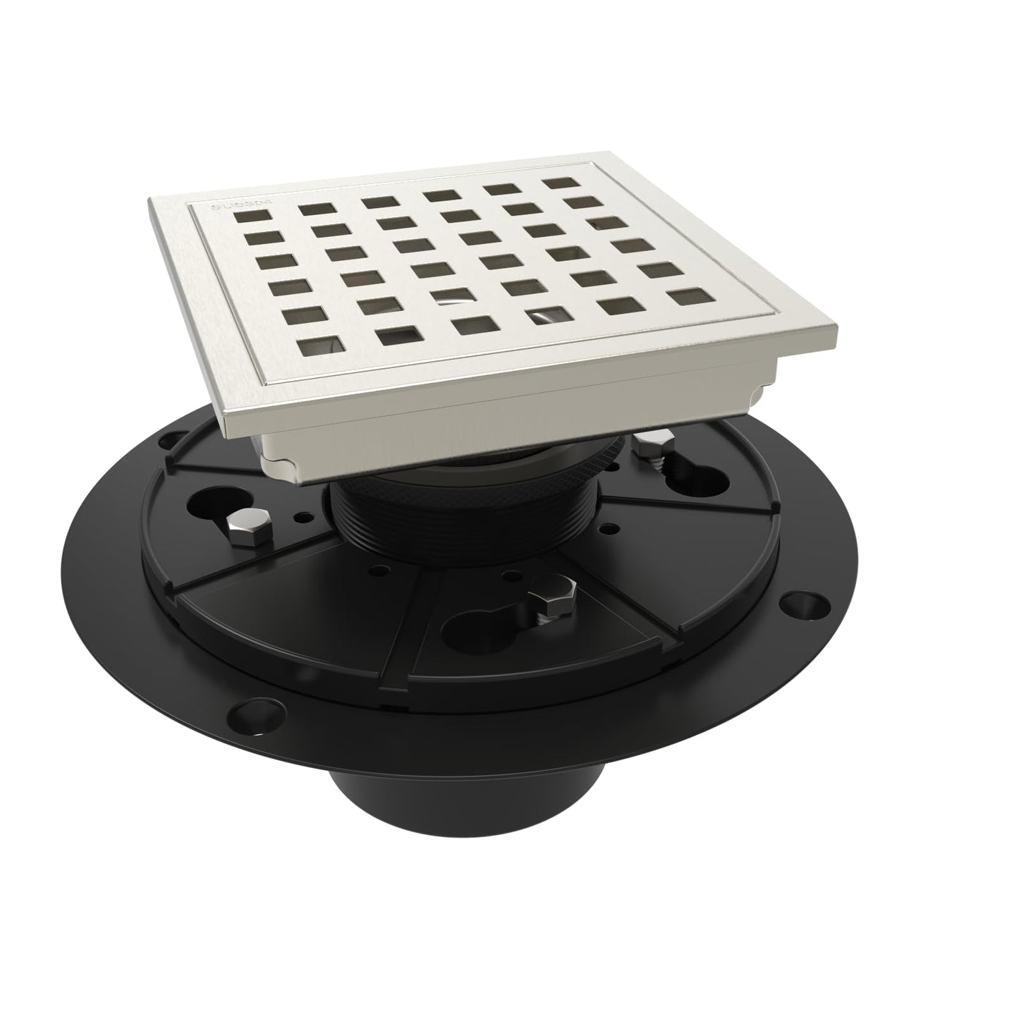 6 Inch Square Shower Floor Drain with Flange,Quadrato Pattern Grate Removable,Food-grade SUS 304 Stainless Steel,WATERMARK&CUPC Certified, Brushed Gold