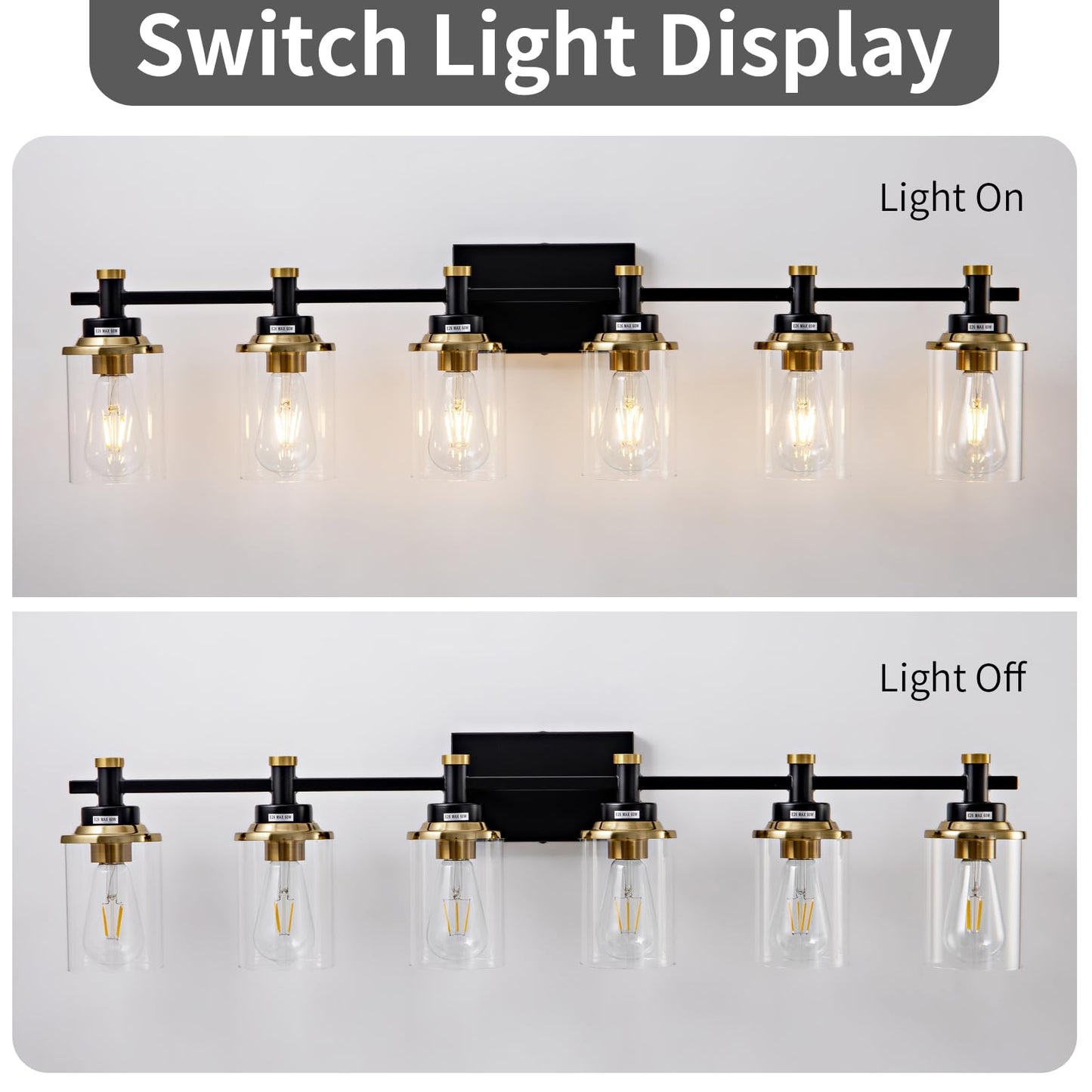 3 Light Bathroom Light Fixtures, Black and Brushed Gold Vanity Light Fixture Over Mirror, Modern Wall Sconces Lighting Wall Lamp for Bathroom, Bedroom, Hallway with Clear Glass Shade