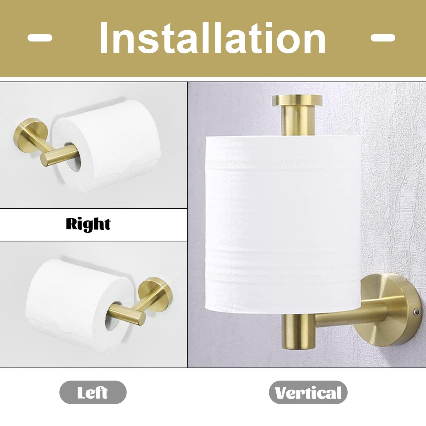 TURS Brushed Gold 5 Piece Bathroom Hardware Set, SUS304 Stainless Steel 24 Inch Bath Towel Bar Set, Round Bathroom Accessories Kit Wall Mounted