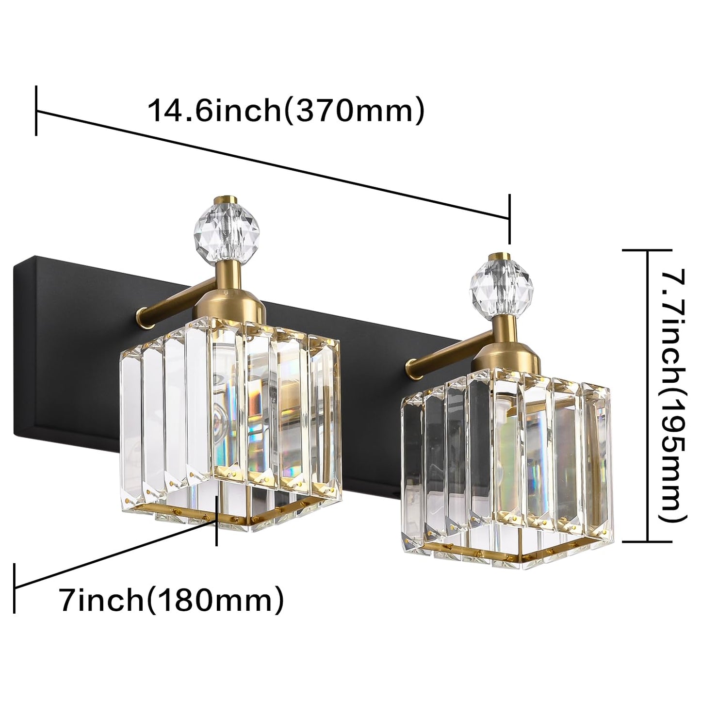 PRESDE Black Gold Crystal Bathroom Vanity Lights Fixtures Over Mirror Modern 3 Light Bath Wall Lighting