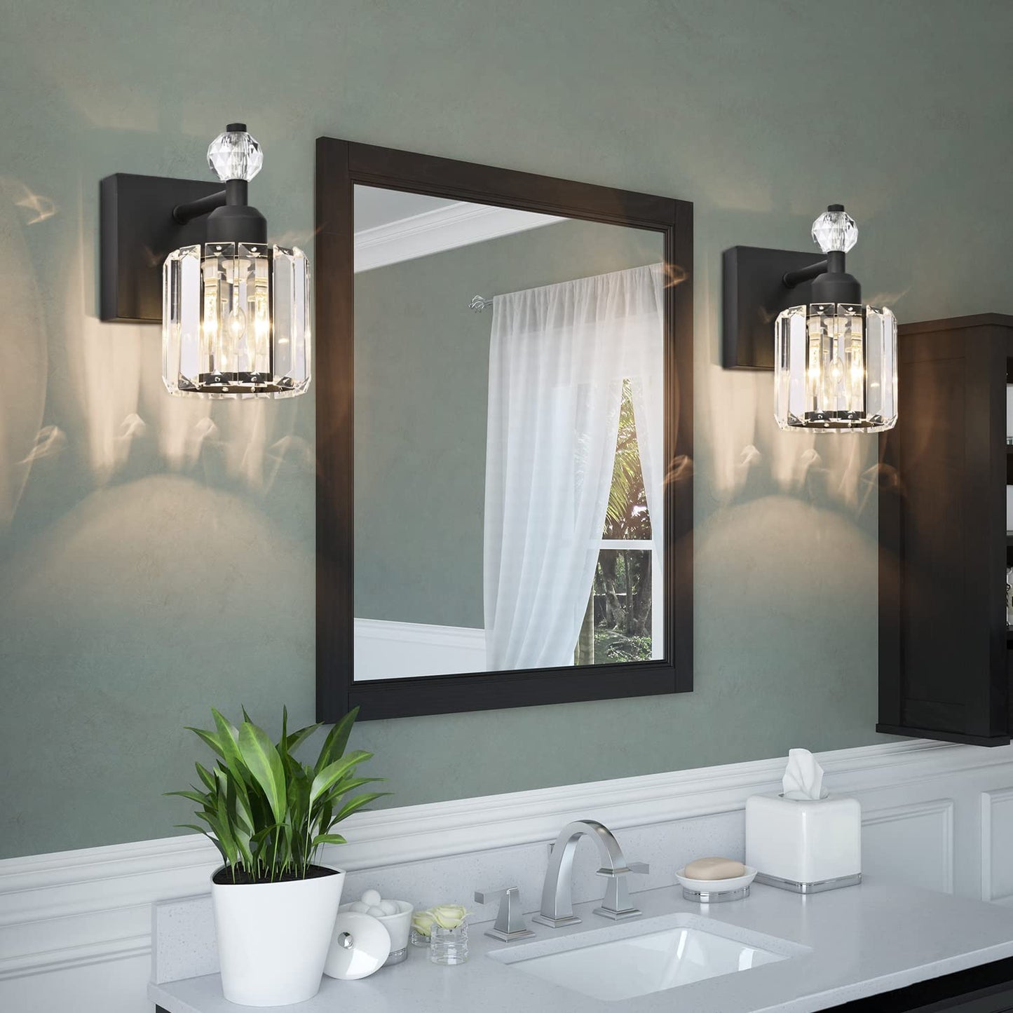 PRESDE Black Gold Crystal Bathroom Vanity Lights Fixtures Over Mirror Modern 3 Light Bath Wall Lighting