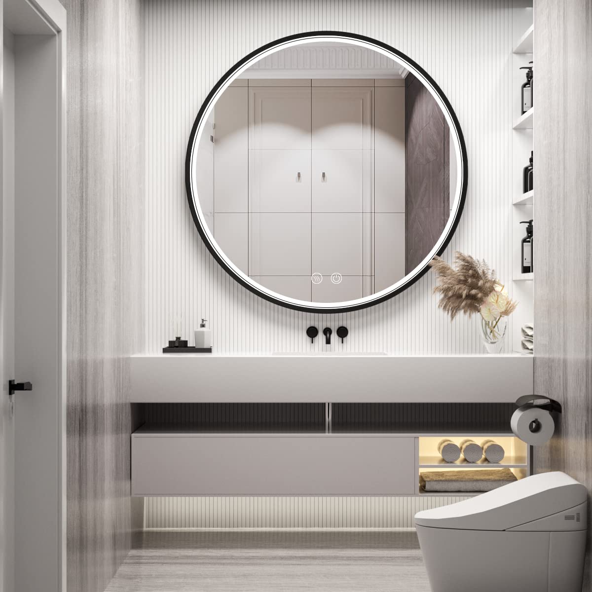LED Round Mirror,36 Inch Gold Frame Bathroom Mirror with Light,6000K Lighted Vanity Mirror,Wall Mounted,Anti-Fog & Dimmable Touch Switch, Waterproof IP54