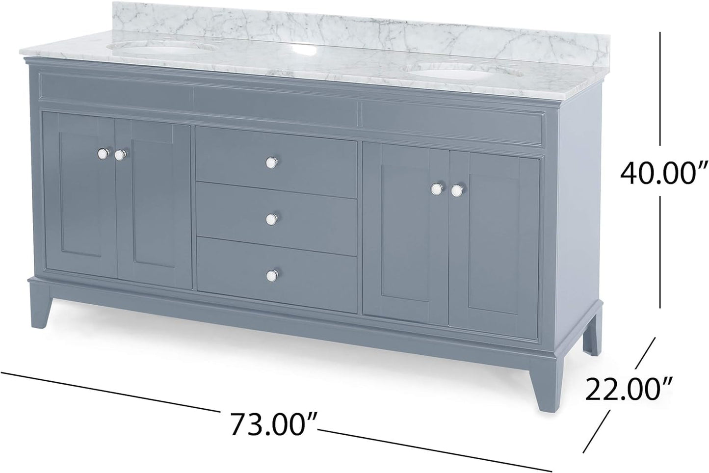 LUMISOL 72" Double Sink Bathroom Vanity with Marble Top, Solid Wood Bathroom Vanity with 3 Drawers and 4 Doors, Italian Carrara Bathroom Vanities with Double Ceramic Sink Set & Backsplash, White