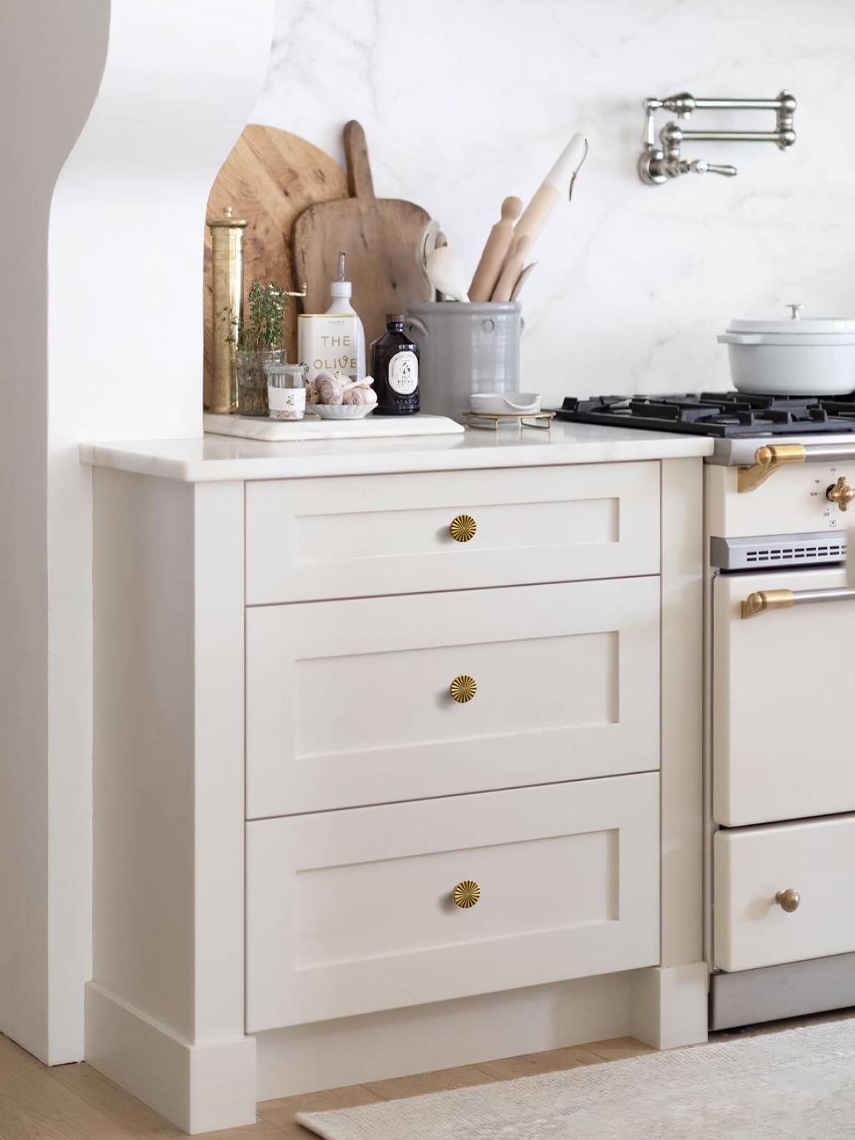 5 Pack Brushed Gold Cabinet Pulls 3" Hole Center Cup Flat Brass Drawer Pulls Kitchen Cupboard Bathroom Dresser Cabinet Hardware Handles Zinc Alloy