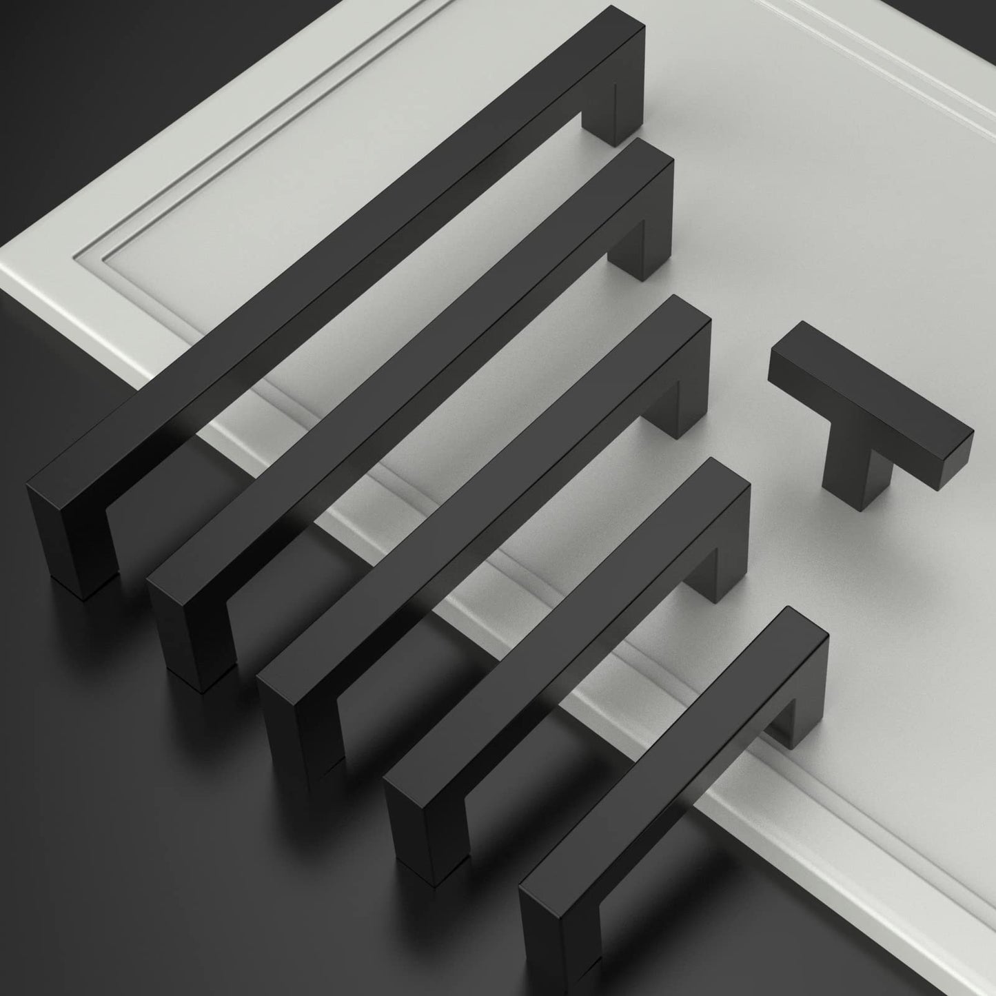 10 Pack 5''(128mm) Matte Black Cabinet Pulls Kitchen Stainless Steel Cabinet Handles Square Cabinet Hardware for Cupboard Drawer Pulls