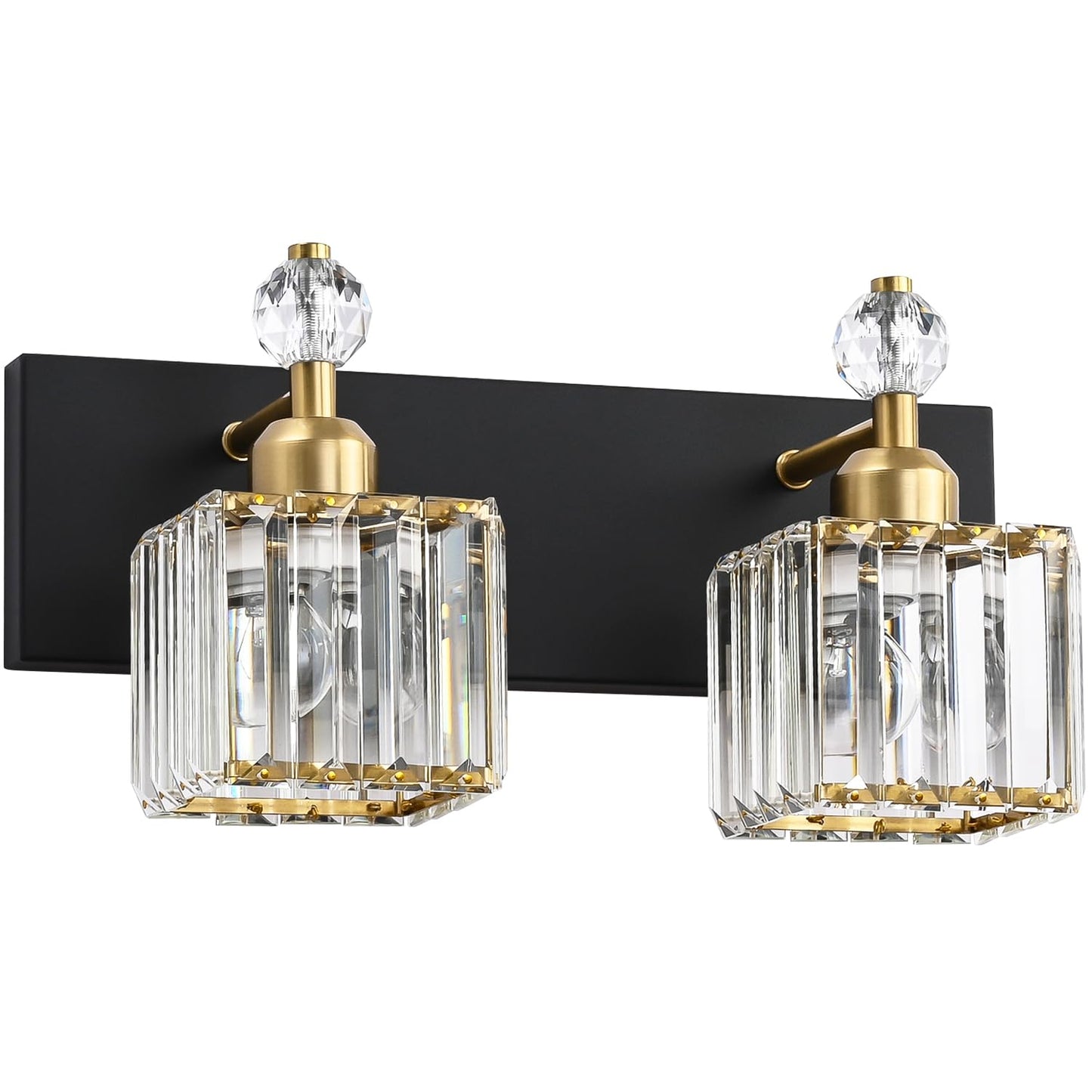 PRESDE Black Gold Crystal Bathroom Vanity Lights Fixtures Over Mirror Modern 3 Light Bath Wall Lighting