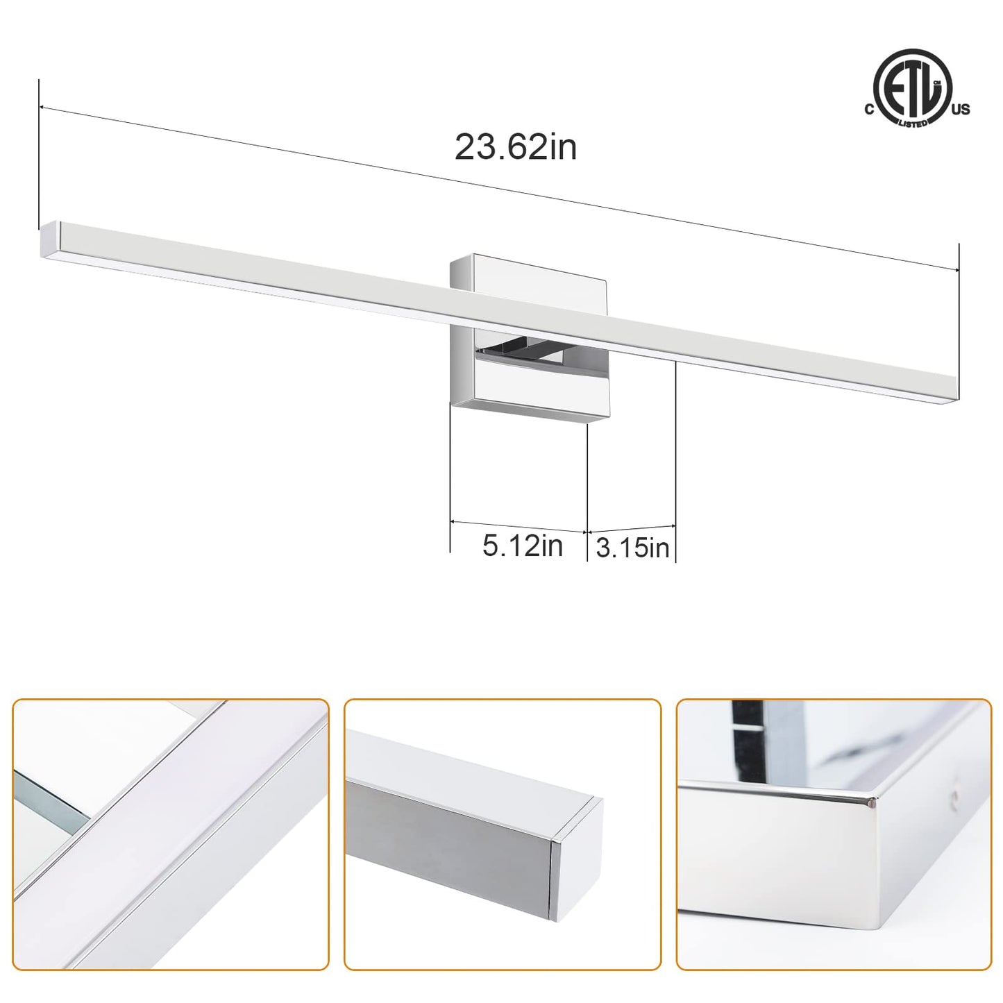 VOLISUN Modern Bathroom Vanity Light 15.7 inch, 12W Dimmable 5CCT Led Bathroom Light Fixture Over Mirror, Black Bar Vanity Light for Bathroom Mirror Restroom-ETL Certificated