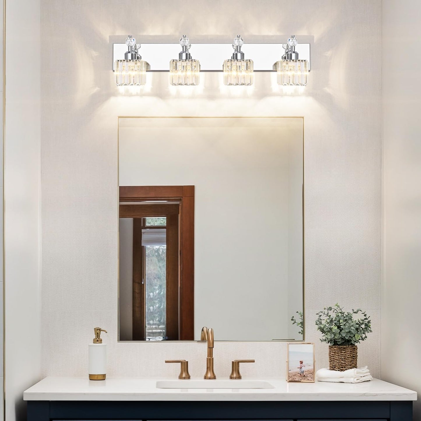 PRESDE Black Gold Crystal Bathroom Vanity Lights Fixtures Over Mirror Modern 3 Light Bath Wall Lighting