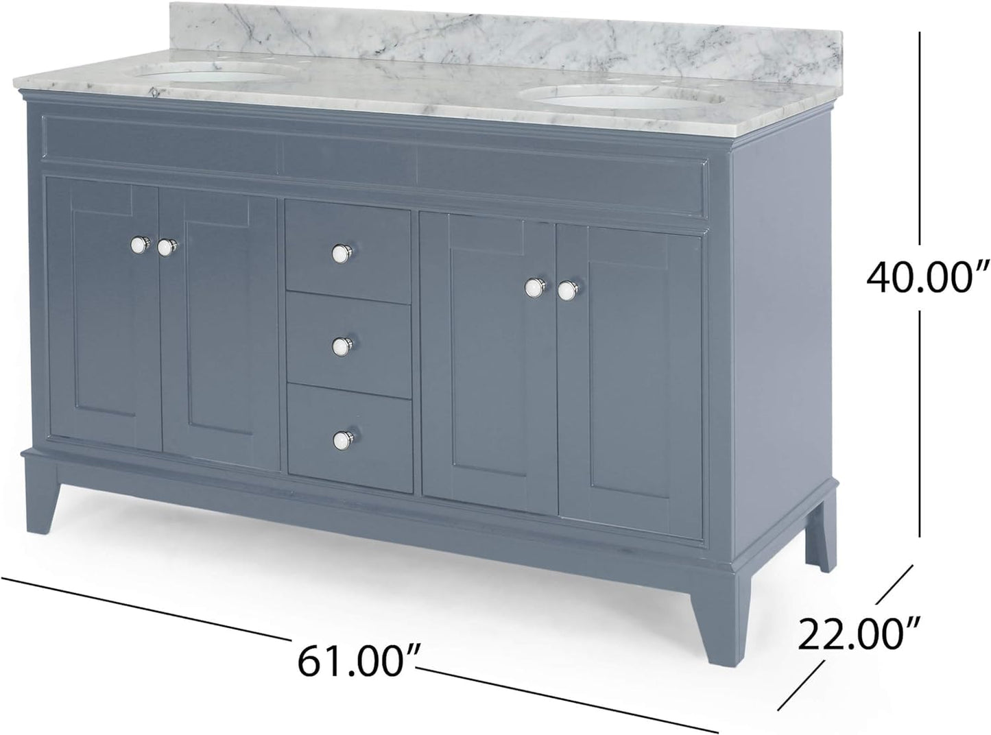 LUMISOL 72" Double Sink Bathroom Vanity with Marble Top, Solid Wood Bathroom Vanity with 3 Drawers and 4 Doors, Italian Carrara Bathroom Vanities with Double Ceramic Sink Set & Backsplash, White