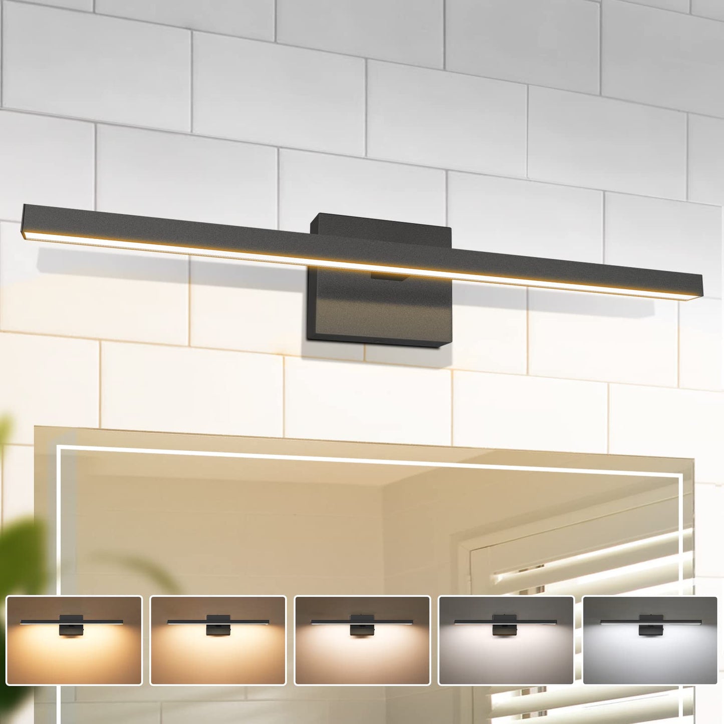 VOLISUN Modern Bathroom Vanity Light 15.7 inch, 12W Dimmable 5CCT Led Bathroom Light Fixture Over Mirror, Black Bar Vanity Light for Bathroom Mirror Restroom-ETL Certificated