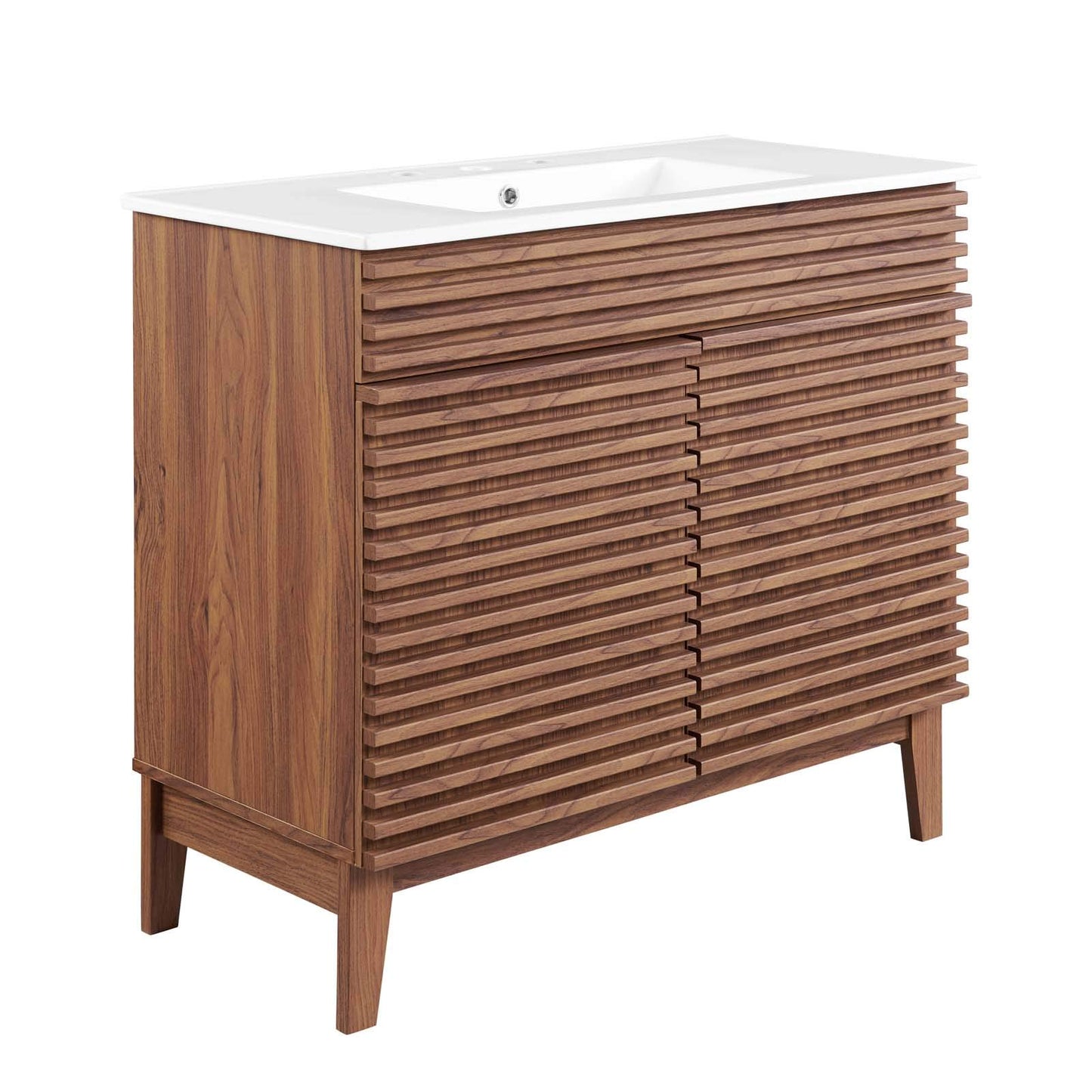 Modway Render 48" Double Sink Bathroom Vanity Cabinet in Walnut White