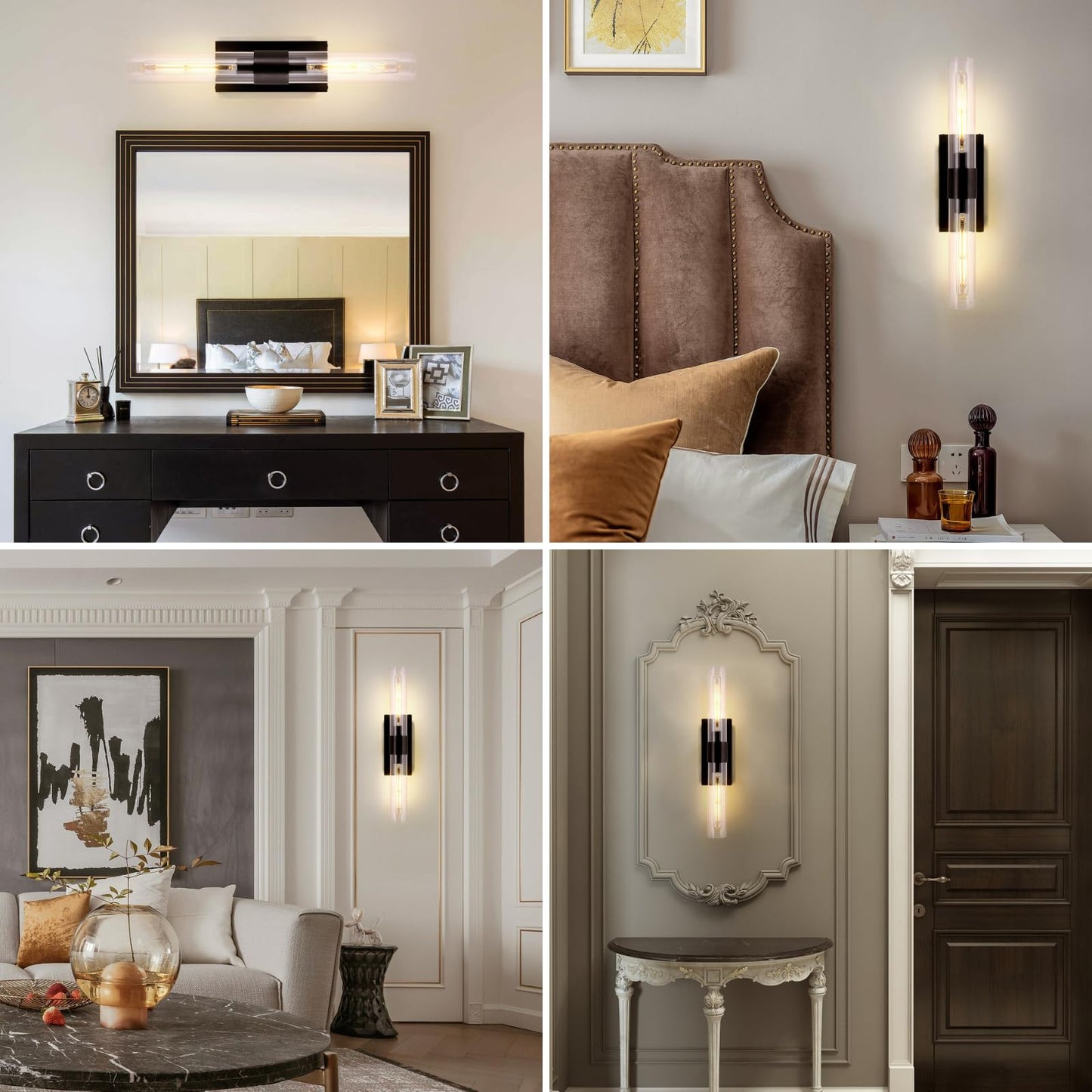 Brass Wall Sconces Set of Two, 22.8" Sconces Wall Lighting 2-Light, Gold Bathroom Vanity Wall Sconces, Glass Tube Wall Sconces, Indoor Wall Sconces for Bathroom, Bedroom, Vanity, Hallway
