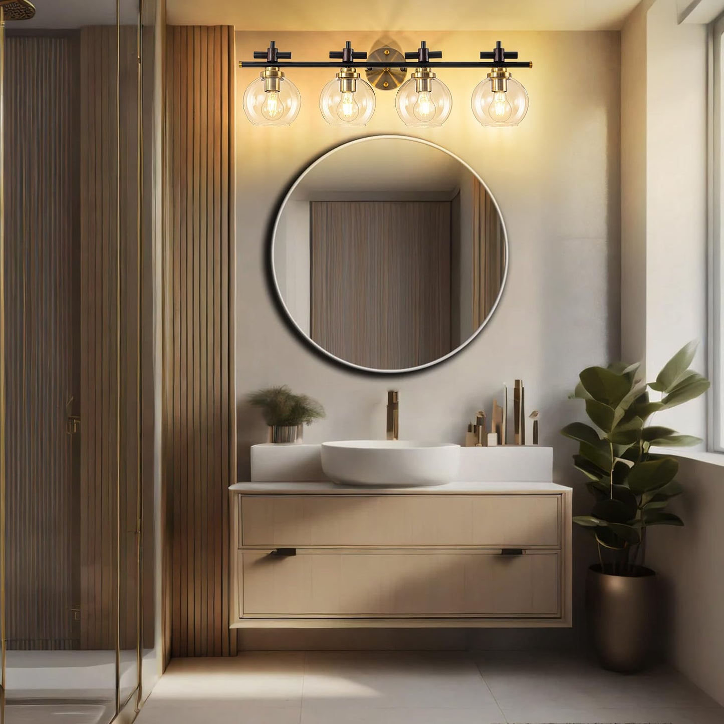 Bathroom Vanity Light, 3-Lights Vanity Lights for Bathroom, Bathroom Light Fixtures Over Mirror with Amber Glass Shade, 23 inch Modern Vanity Light (Amber Glass, 3 Lights)
