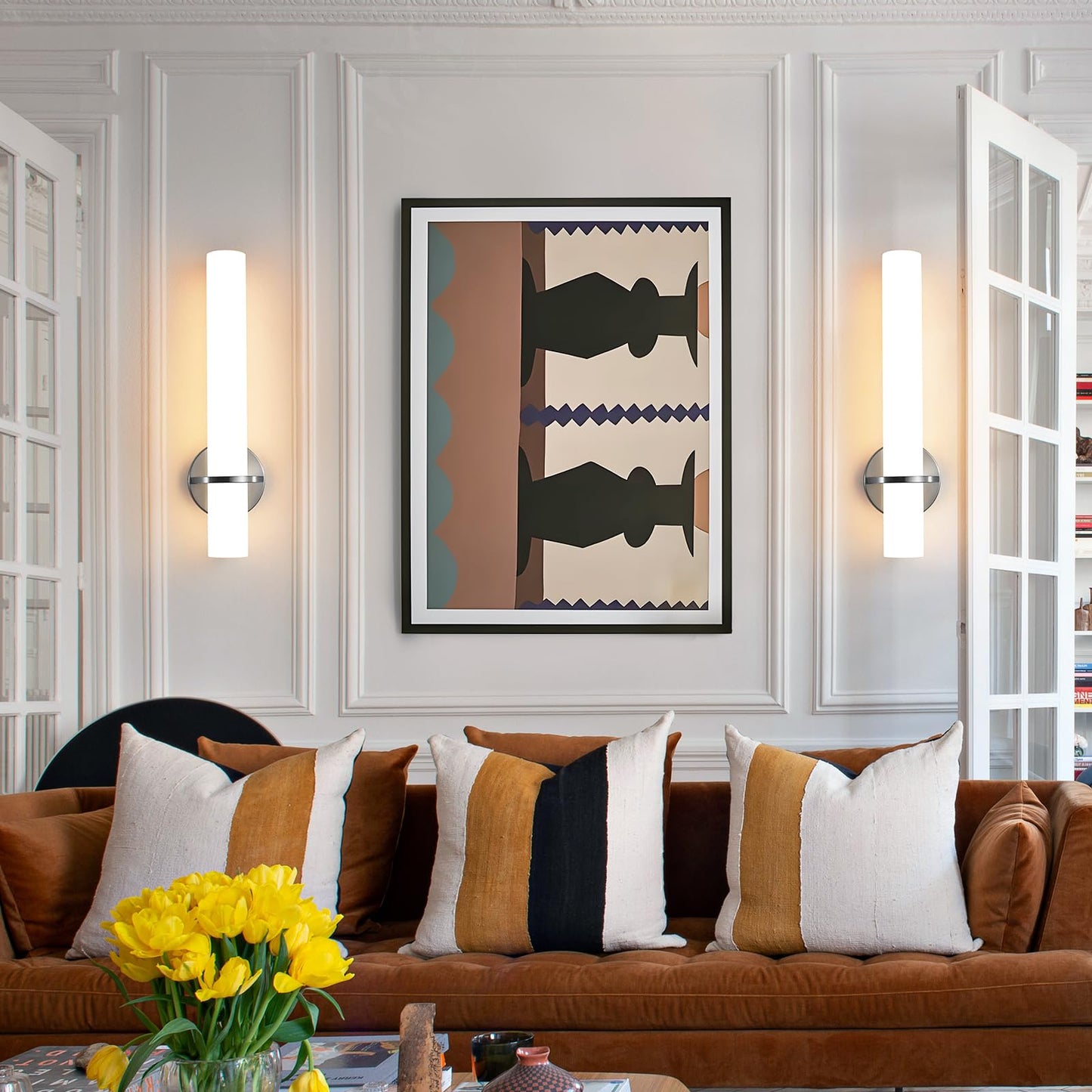 Gold Wall Sconces Set of Two - Dimmable Modern Sconces Wall Lighting 18W 3000K Led Wall Lights Acrylic Lampshade Hardwired Wall Light Fixtures for Living Room Bedroom Bathroom Hallway 18inch