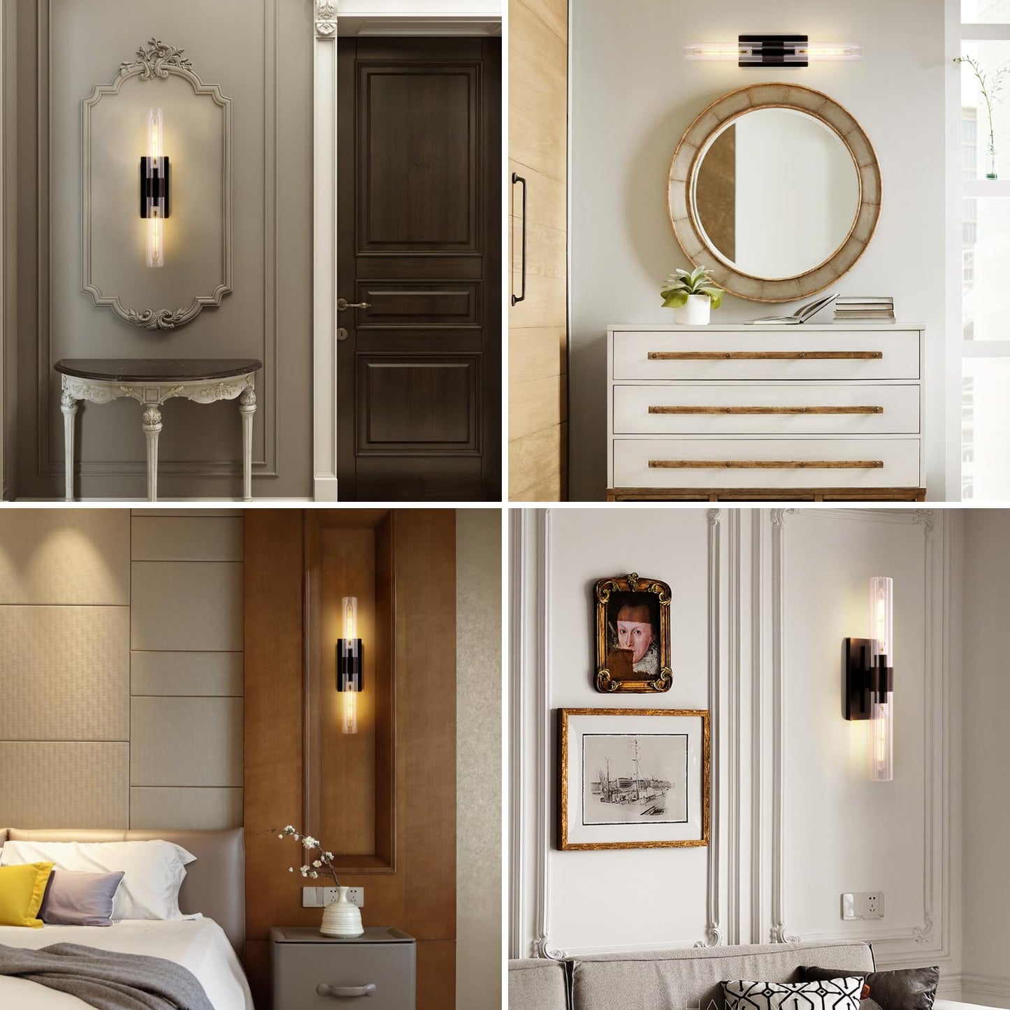 Brass Wall Sconces Set of Two, 22.8" Sconces Wall Lighting 2-Light, Gold Bathroom Vanity Wall Sconces, Glass Tube Wall Sconces, Indoor Wall Sconces for Bathroom, Bedroom, Vanity, Hallway