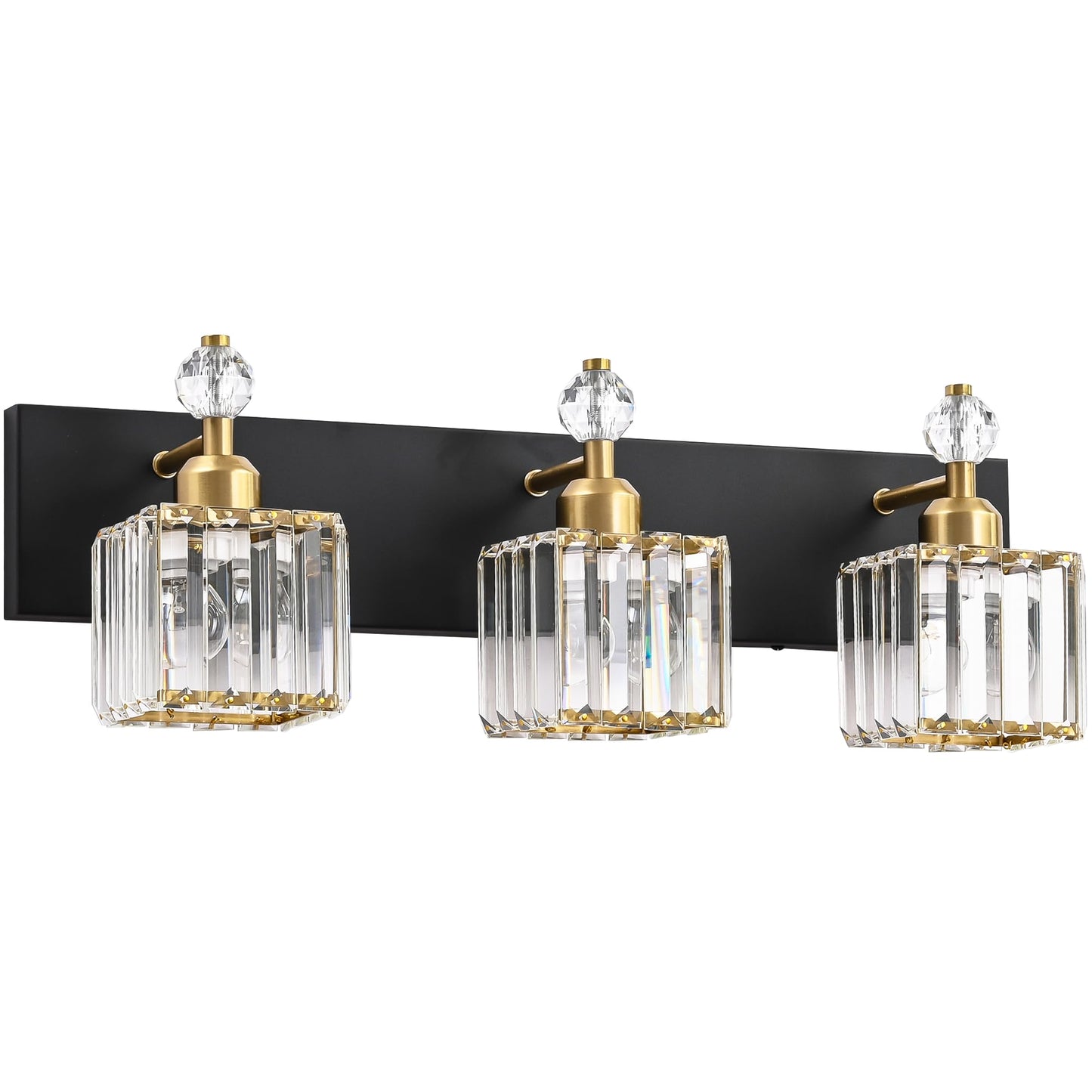 PRESDE Black Gold Crystal Bathroom Vanity Lights Fixtures Over Mirror Modern 3 Light Bath Wall Lighting