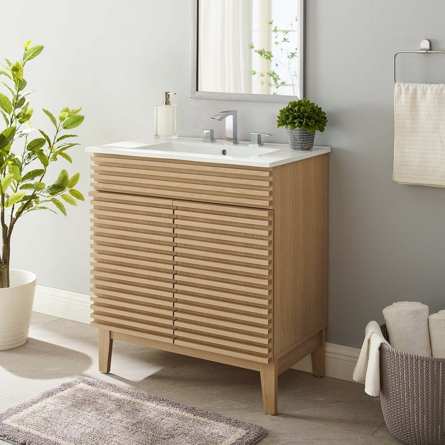 Modway Render 48" Double Sink Bathroom Vanity Cabinet in Walnut White