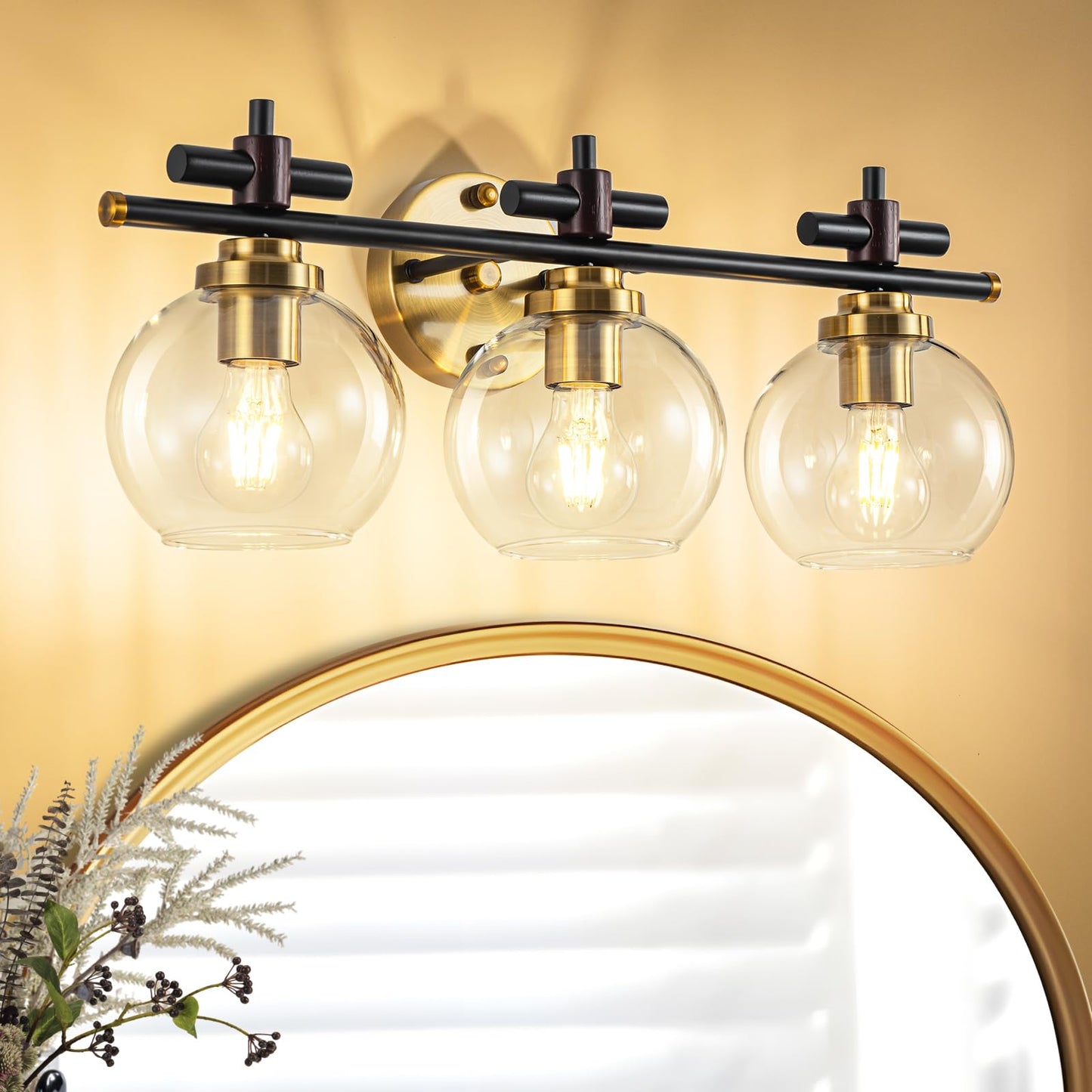 Bathroom Vanity Light, 3-Lights Vanity Lights for Bathroom, Bathroom Light Fixtures Over Mirror with Amber Glass Shade, 23 inch Modern Vanity Light (Amber Glass, 3 Lights)
