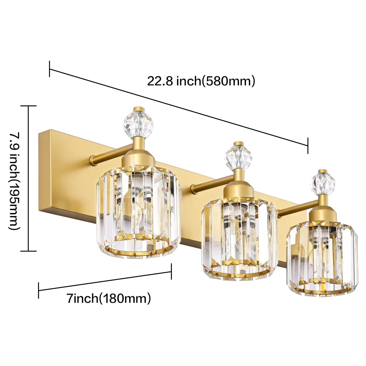 PRESDE Black Gold Crystal Bathroom Vanity Lights Fixtures Over Mirror Modern 3 Light Bath Wall Lighting