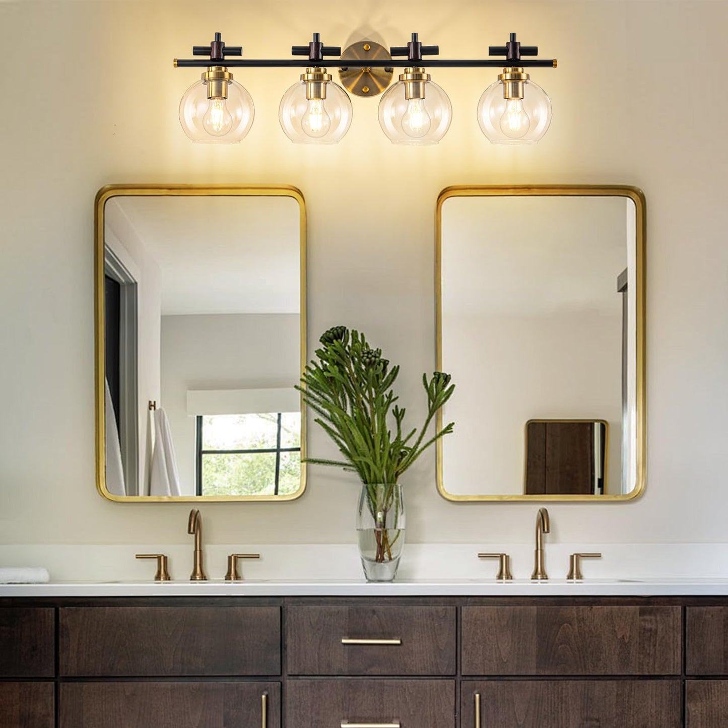 Bathroom Vanity Light, 3-Lights Vanity Lights for Bathroom, Bathroom Light Fixtures Over Mirror with Amber Glass Shade, 23 inch Modern Vanity Light (Amber Glass, 3 Lights)